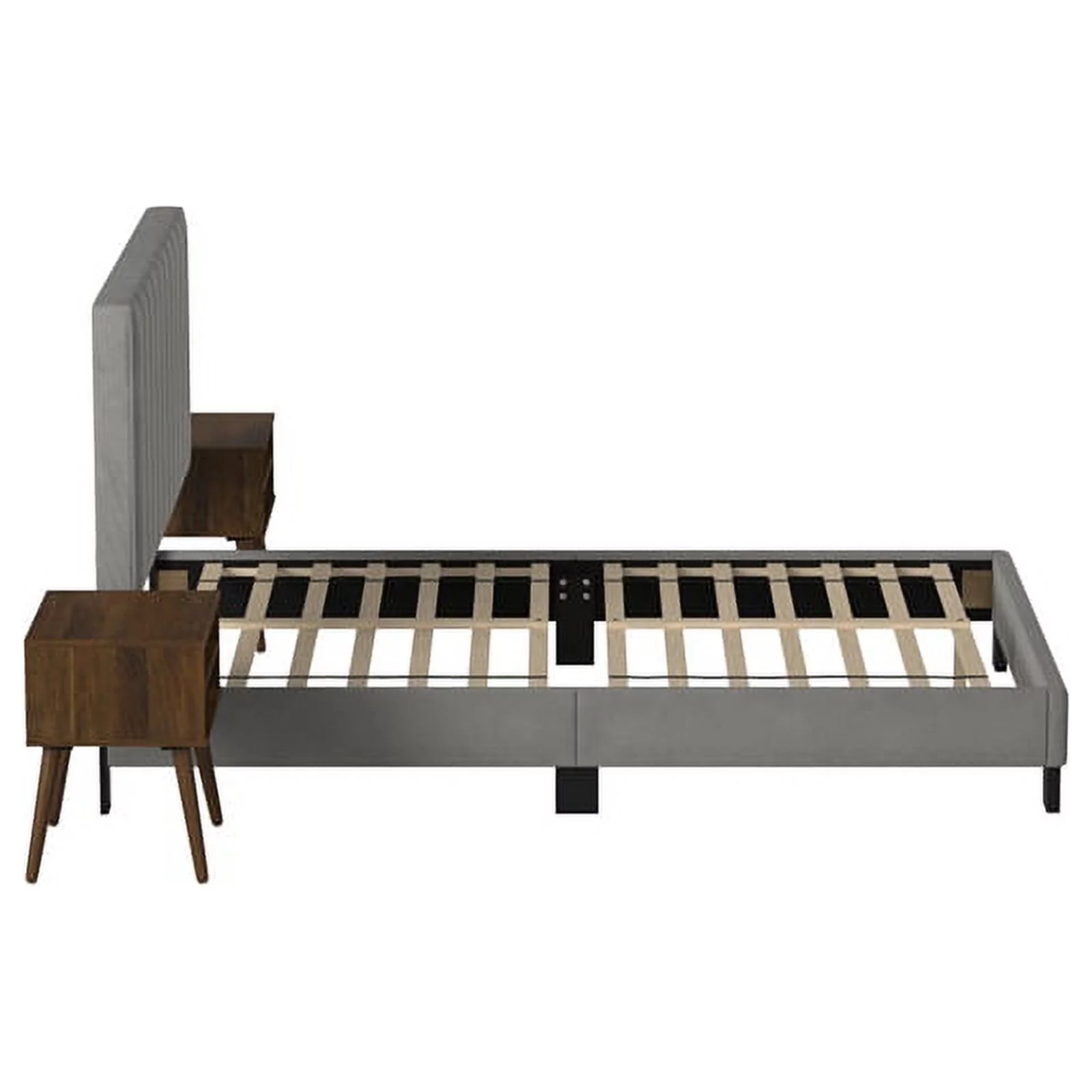 Pemberly Row Traditional Upholstered Queen Platform Bed With Nightstand