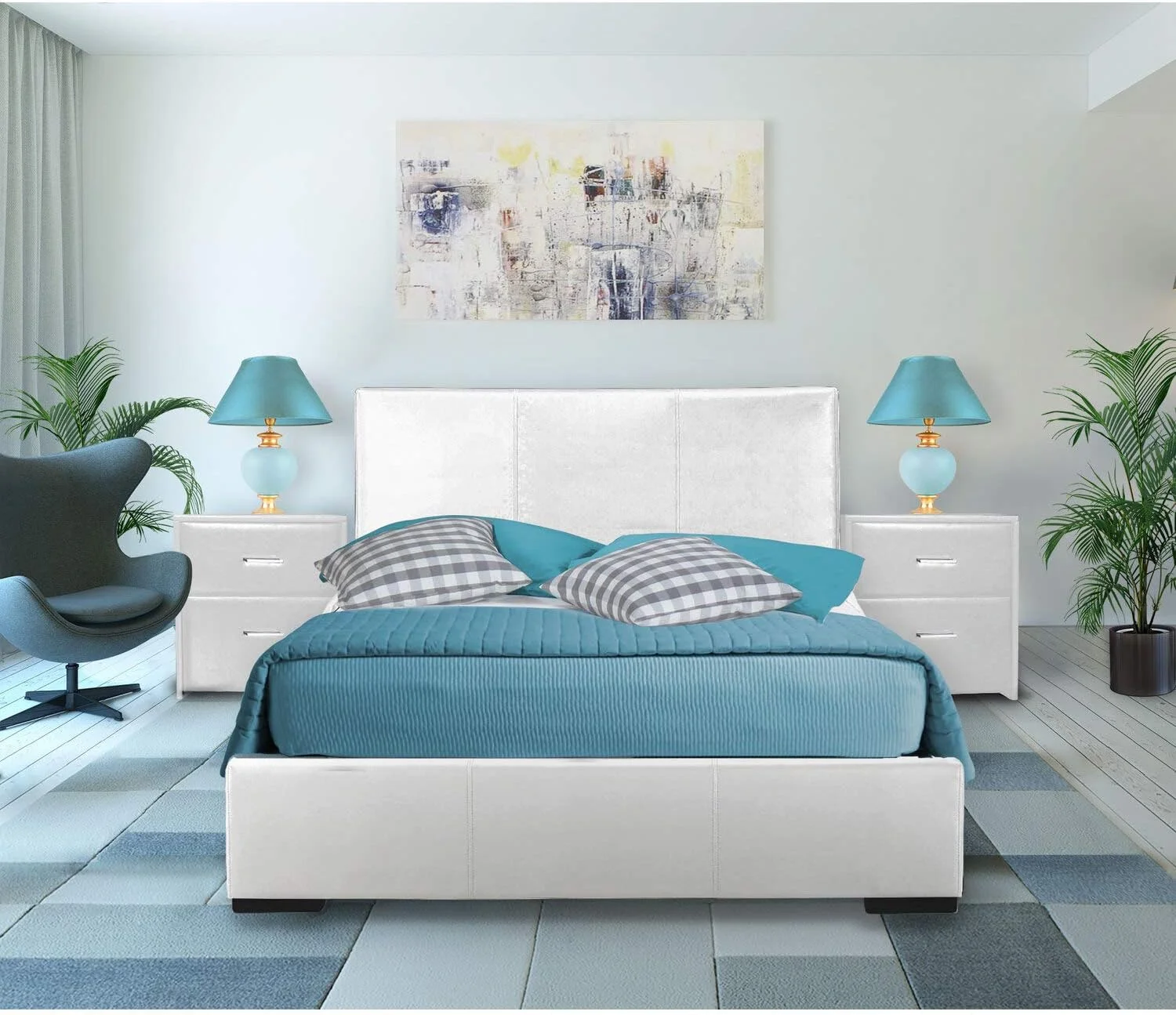 Hindes Upholstered Platform Bed Frame | Low-Profile Bed With Full Slat Support System – No Box Spring Needed, Easy Assembly | White,