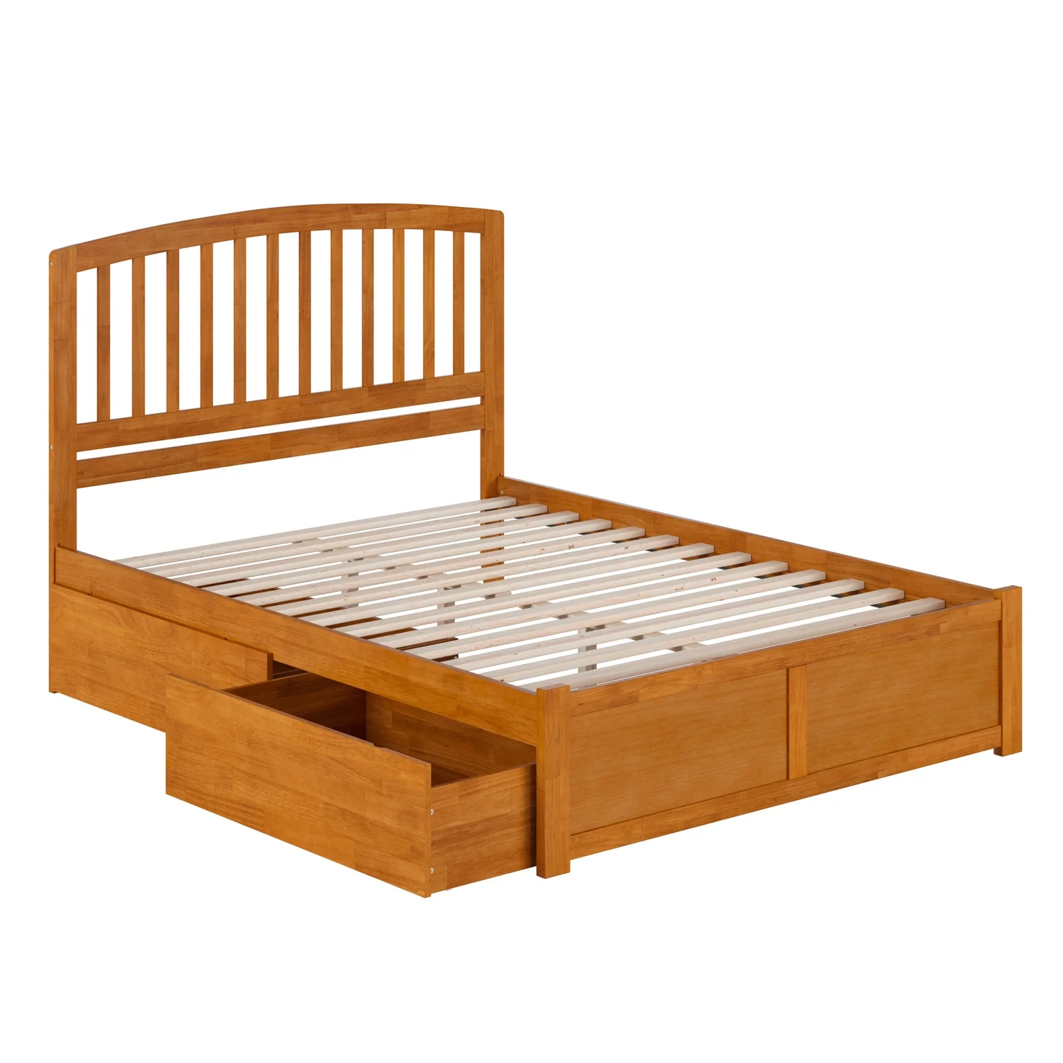 Richmond Queen Wood Platform Bed with Footboard and Drawers in Light Toffee