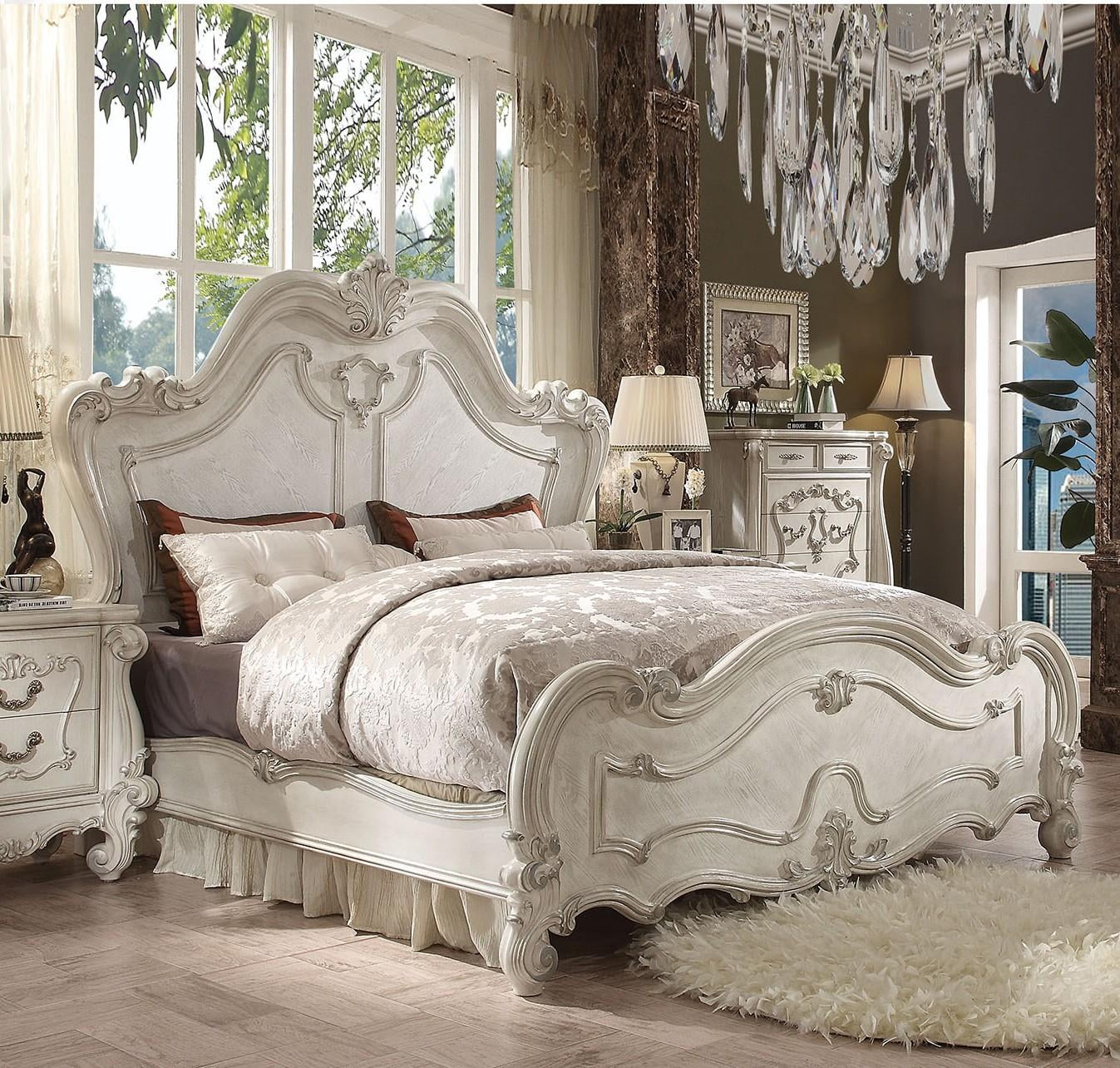 Acme Furniture 21760Q Versailles Bone White Panel Queen Size Bedroom Set 3 Pcs