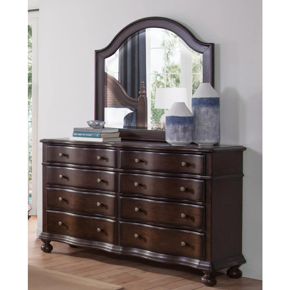 American Woodcrafters Rodanthe 8-Drawer Wood Dresser and Mirror in Tobacco Brown
