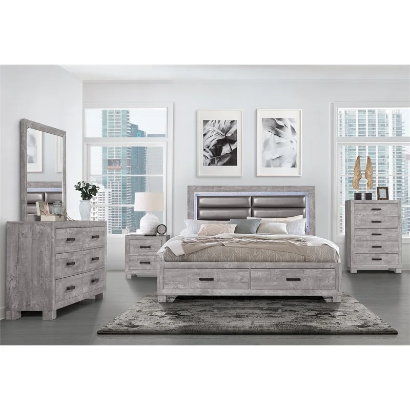 Global Furniture USA Nolan Grey King Bed With Footboard Storage