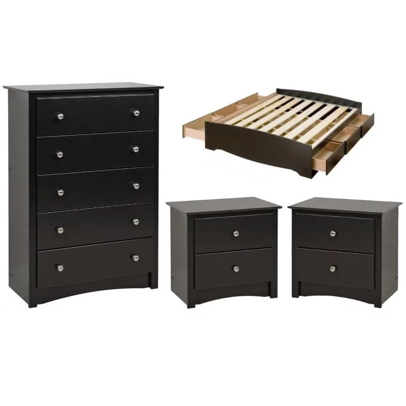 Home Square 4-Piece Set with King Storage Bed 5-Drawer Chest & 2 Nightstands