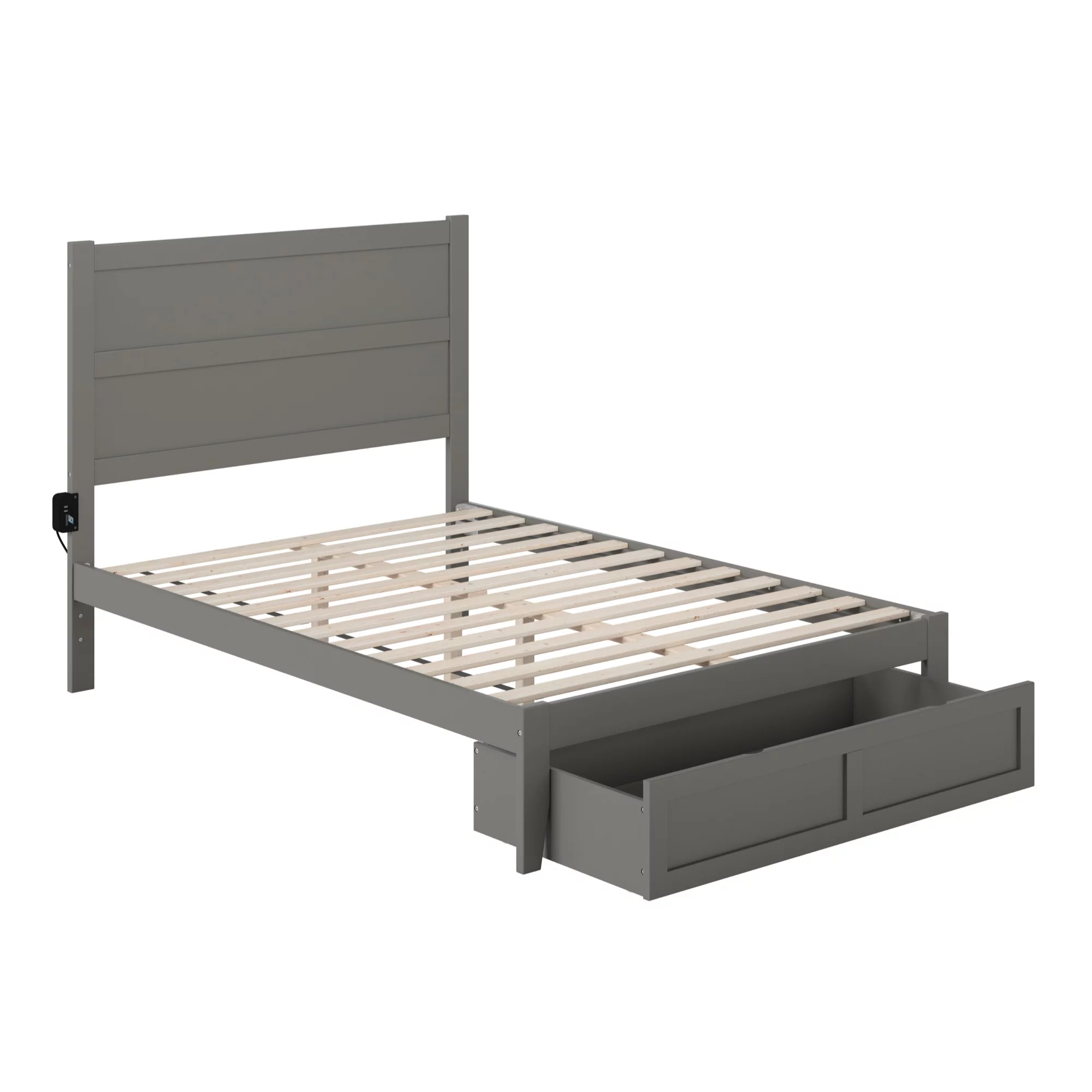 AFI NoHo Transitional Wood Full Bed with Foot Drawer in Gray