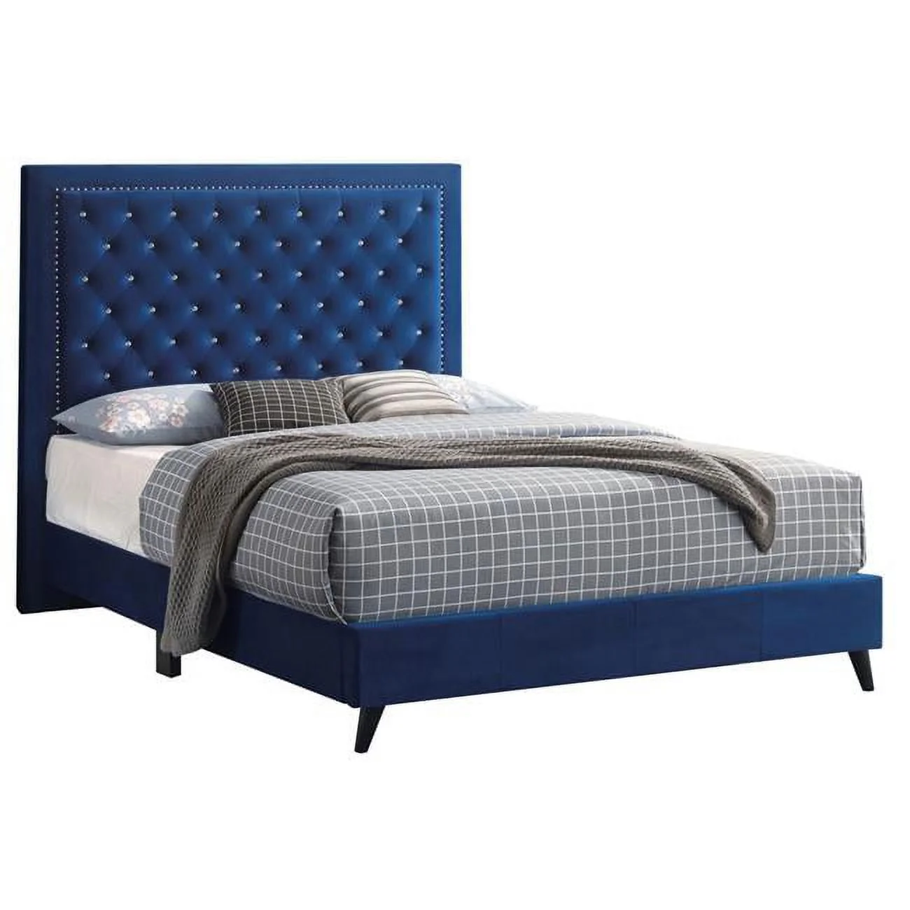 Passion Furniture  Alba Upholstered Panel Bed, Navy Blue - King Size