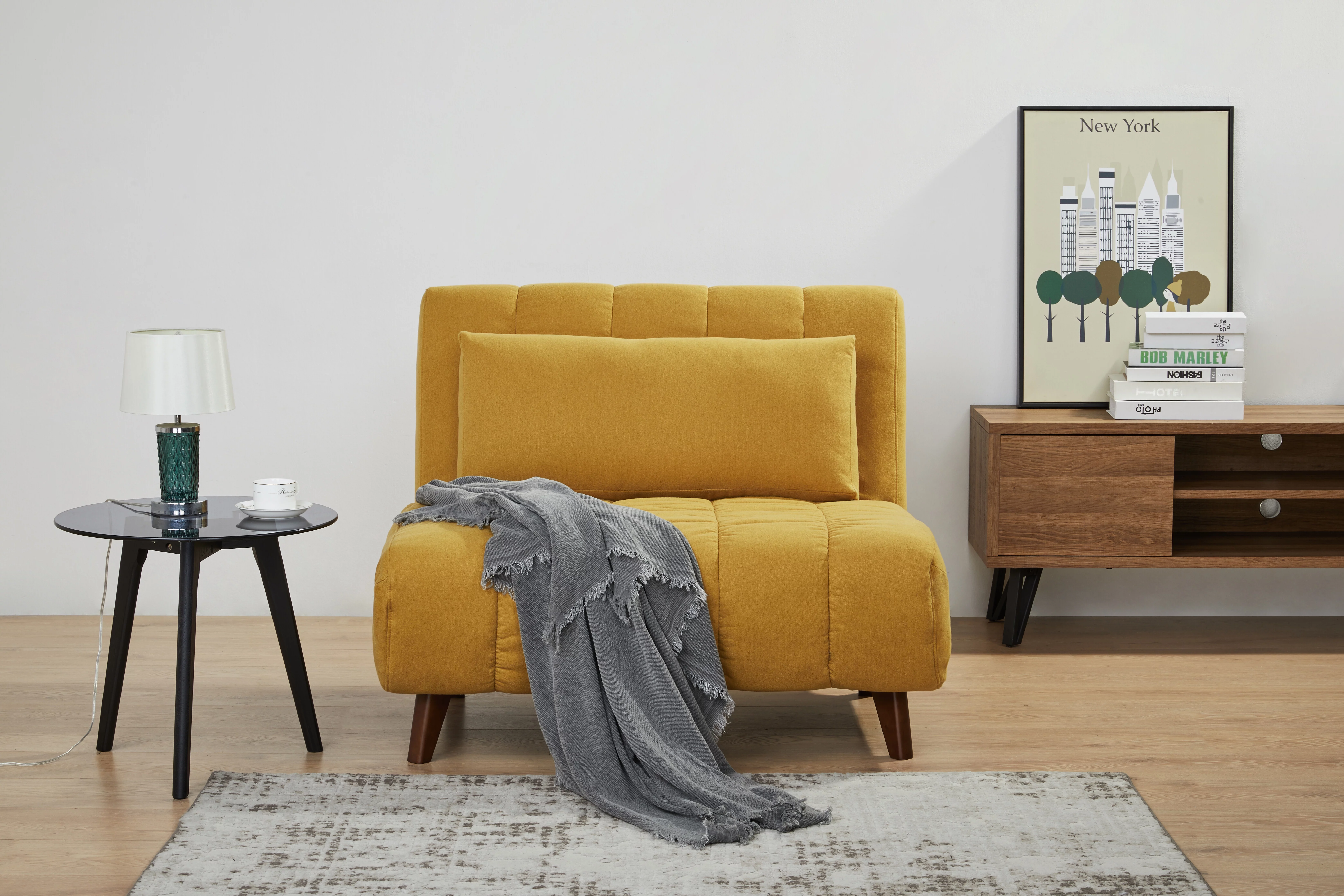 Artdeco Home Springfield Convertible Futon Chair Bed, Mustard