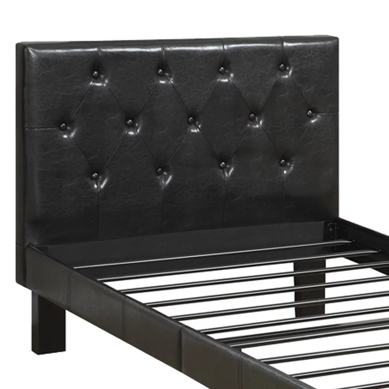 Faux Leather Upholstered Full size Bed With tufted Headboard Black- Saltoro Sherpi