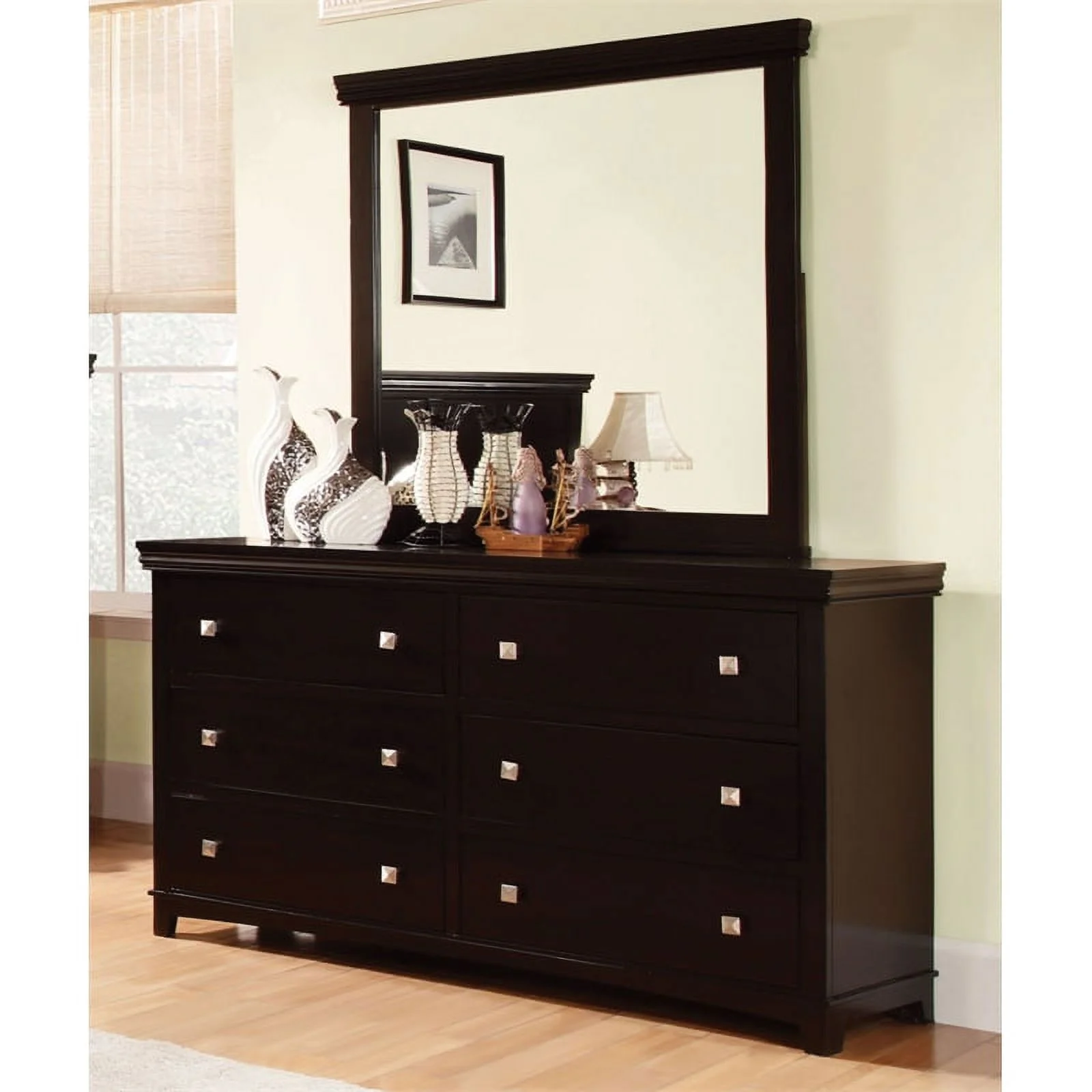 Bowery Hill 2-Piece Solid Wood Dresser and Mirror in Espresso