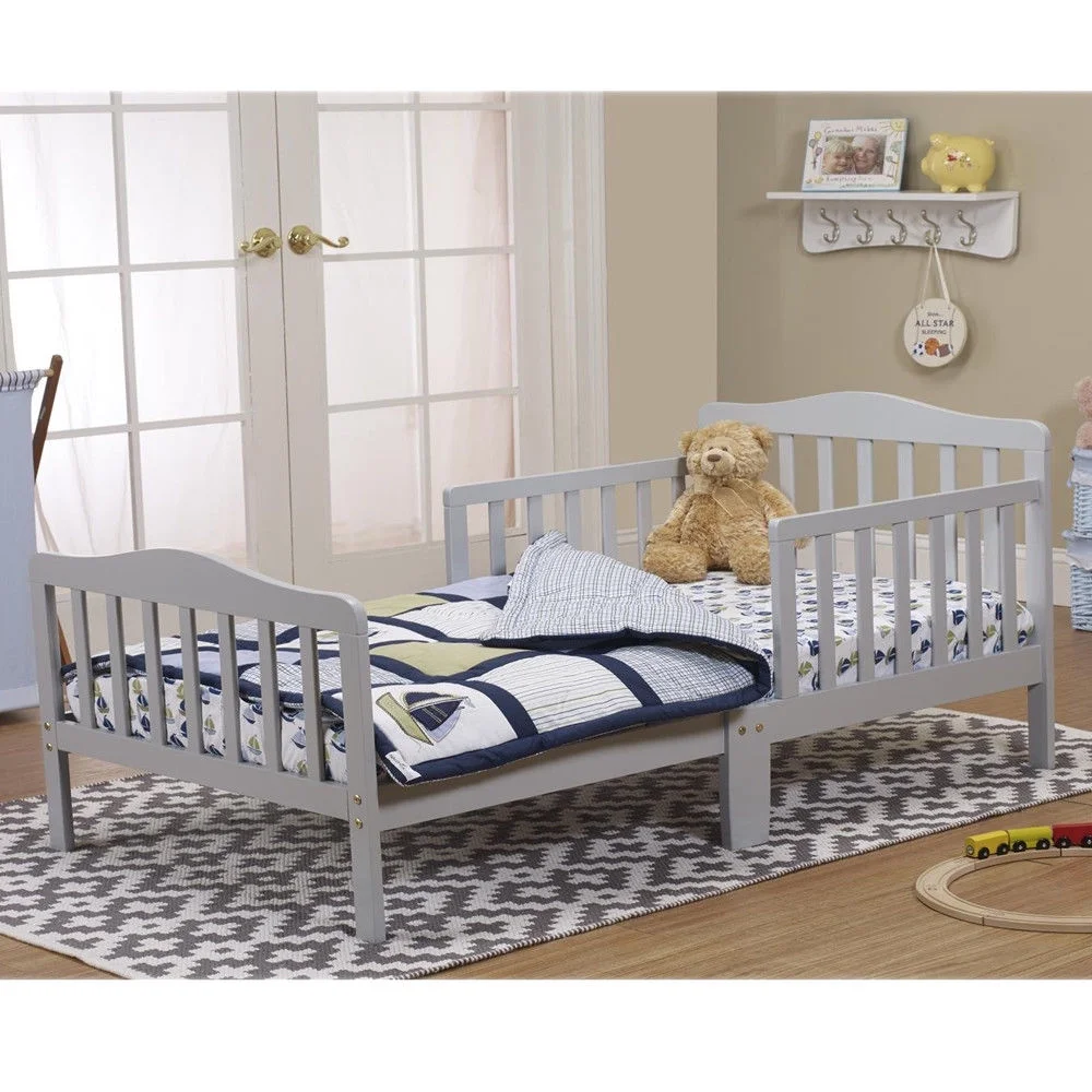 Zimtown Baby Toddler Bed Frame Bed Platform for Kids Children Wood Bedroom Furniture, Safety Rails,Gray