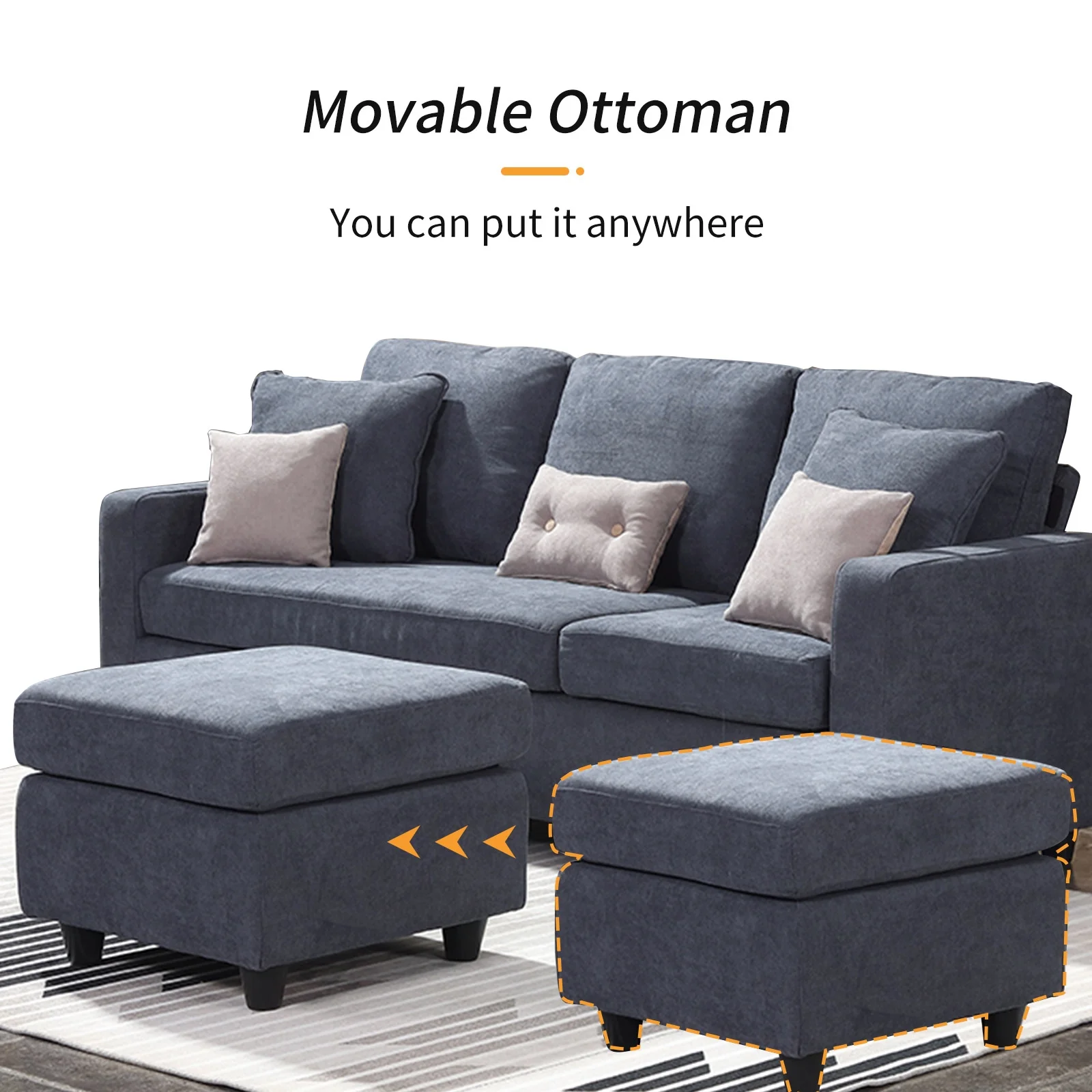 HONBAY Convertible Sectional Sofa Couch, L-Shaped Couch with Modern Linen Fabric for Small Space Dark Grey