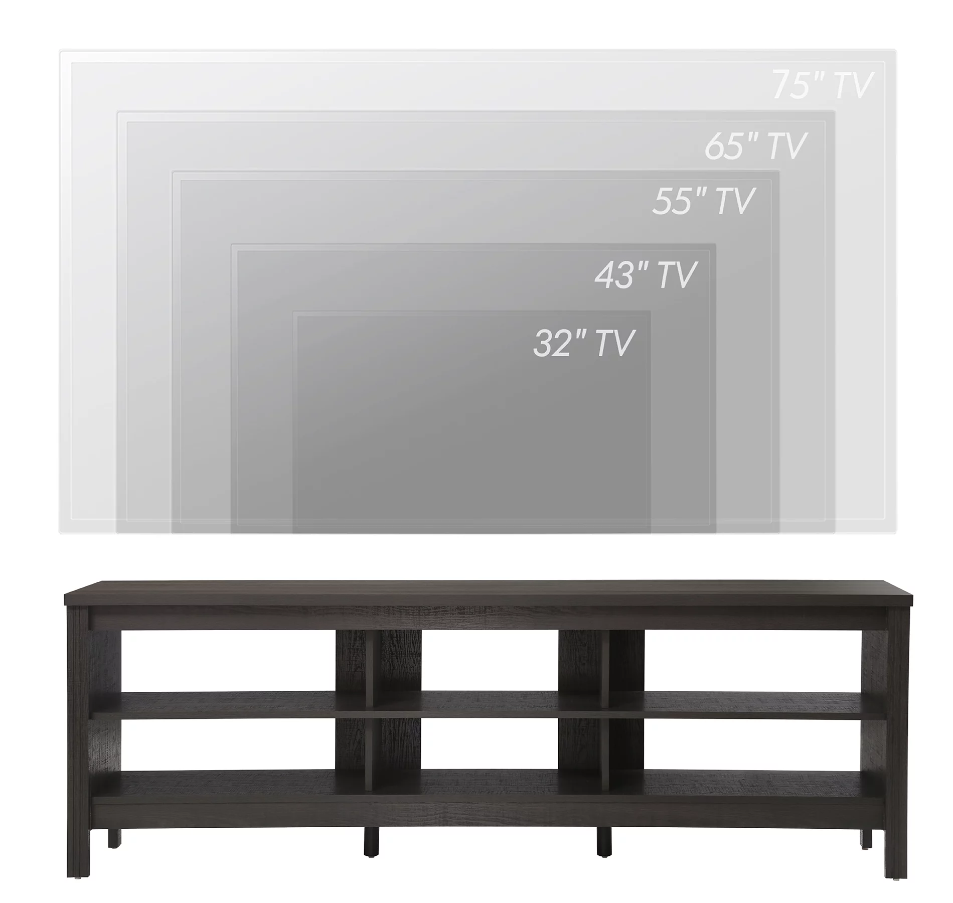 LED TV Stand for 75 inches Flat Screen, LED Wood Media Console Storage Cabinet Entertainment Center with 6 Open Shelves for Living Room, 70 inches, Black
