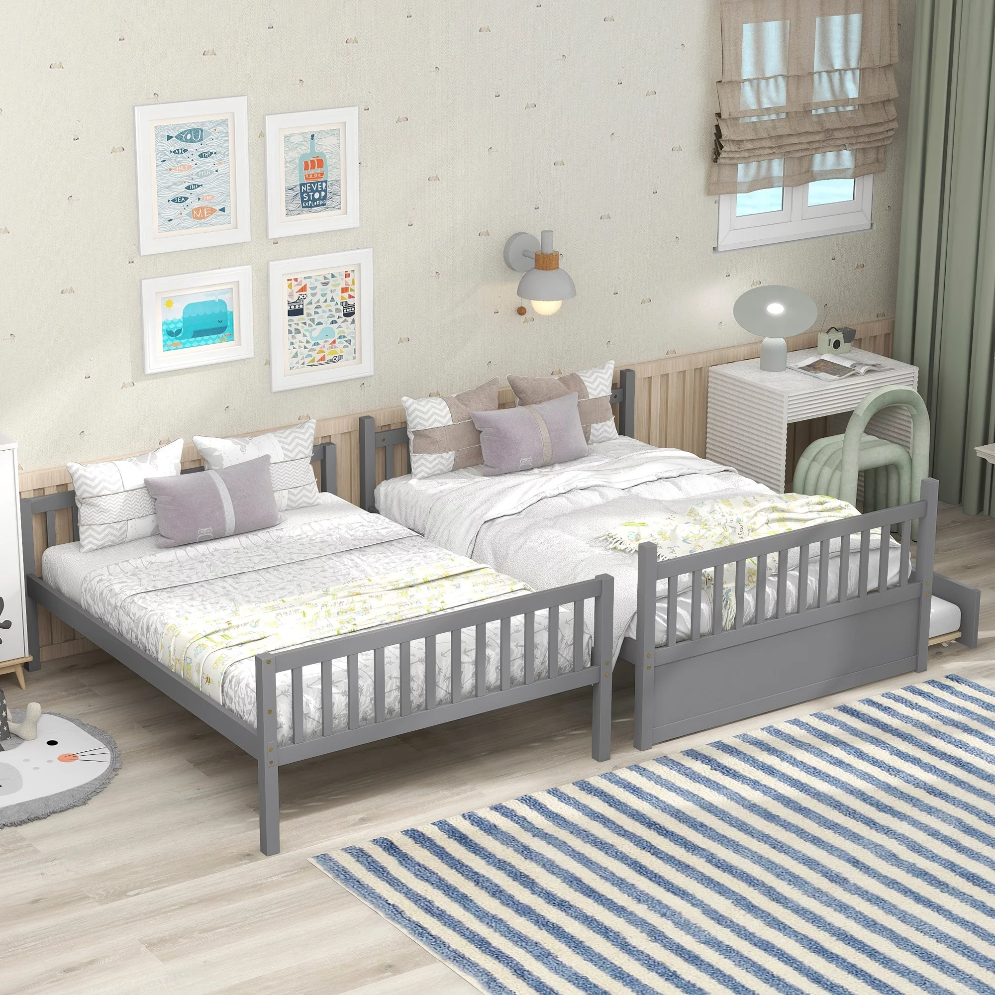 Home Adores Marra Convertible Full over Full Bunk Bed with Trundle Grey