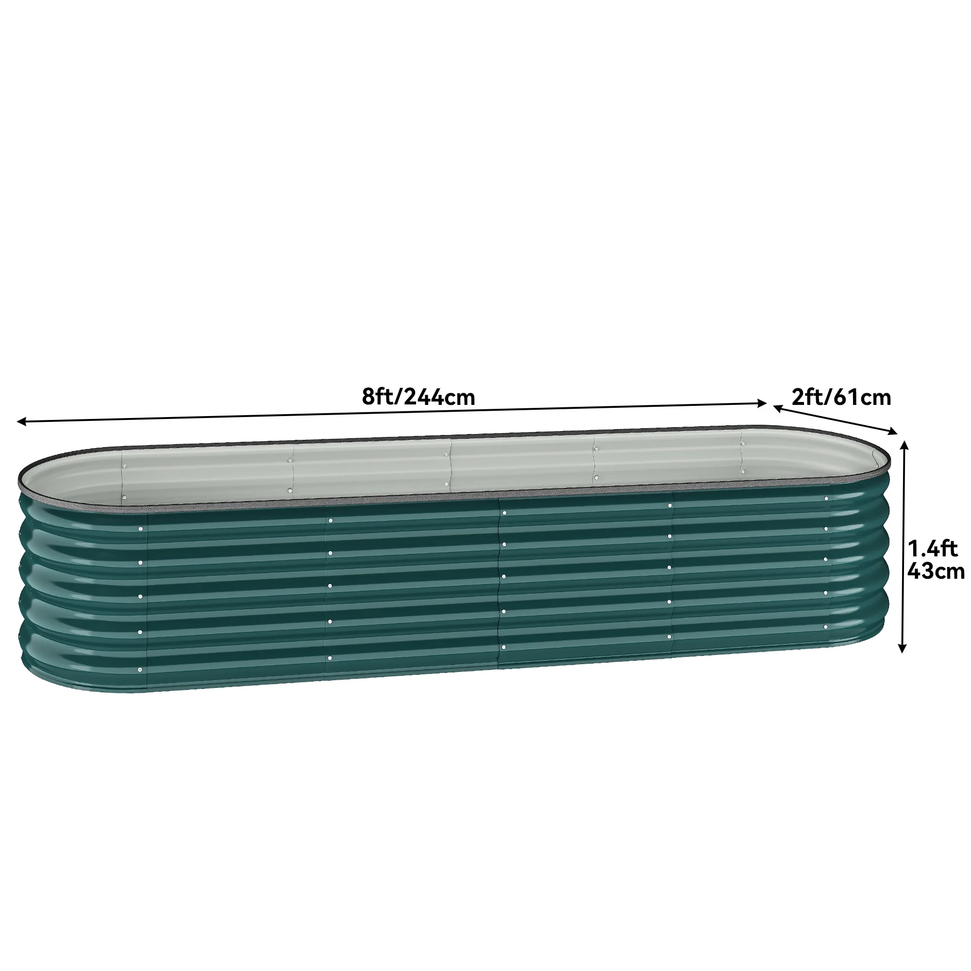 Dextrus Outdoor Raised Garden Bed Kit, Large Galvanized Metal Patio Planter Box with Safety Rubber and Gloves,Ideal for Plants Vegetables Flowers - 8 x 2 x 1.4ft ,Green