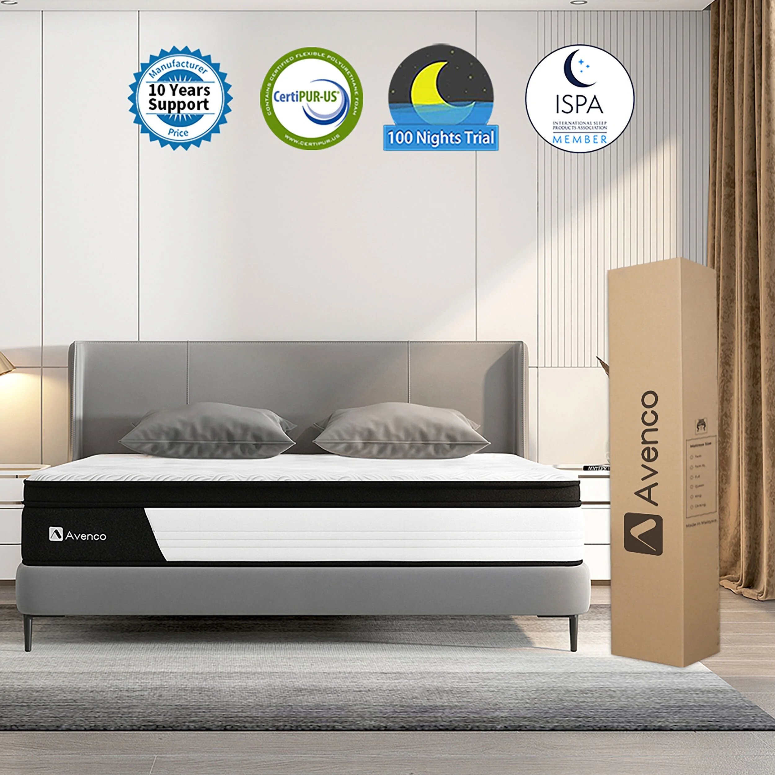 Avenco 12 Inch Memory Foam and Pocketed Innerspring Hybrid Mattress California King