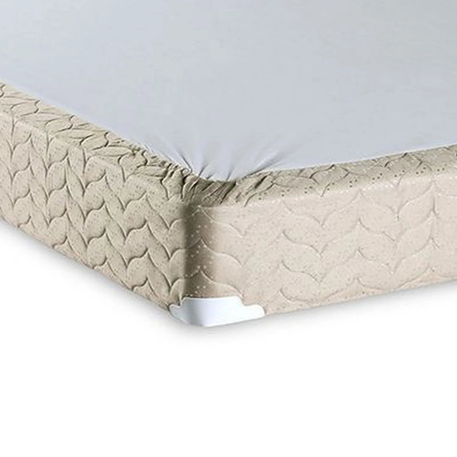 Benjara 7 in. Yuk Edge Support & Quilted Suede Foundation Box Spring Bed, White & Brown - Full Size