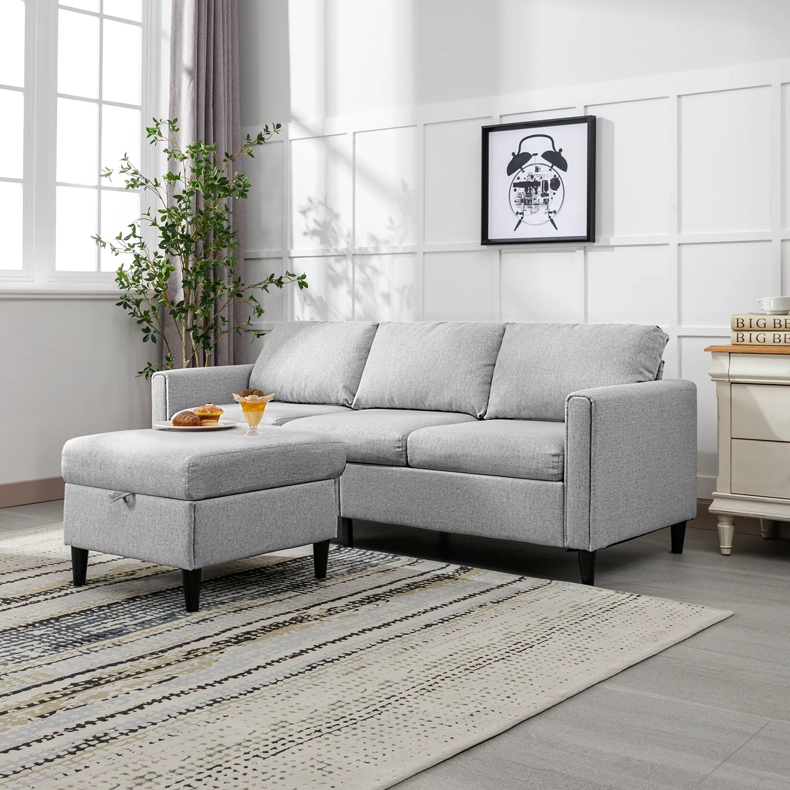 BALUS Convertible Sectional Sofa Couch Set 3 Seat L Shaped Sofa Couch with Flexible Storage Ottoman Chaise Modern Modular Sleeper Couches for Living Room Apartment Office - Light Grey
