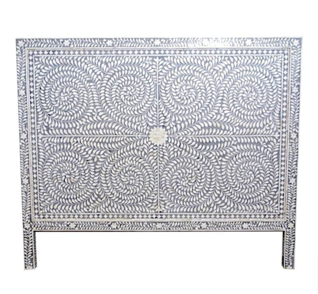 LAKECITY ARTS Bone Inlay Floral Design Headboard Grey, Bone Inlay Floral Design Bedhead Grey