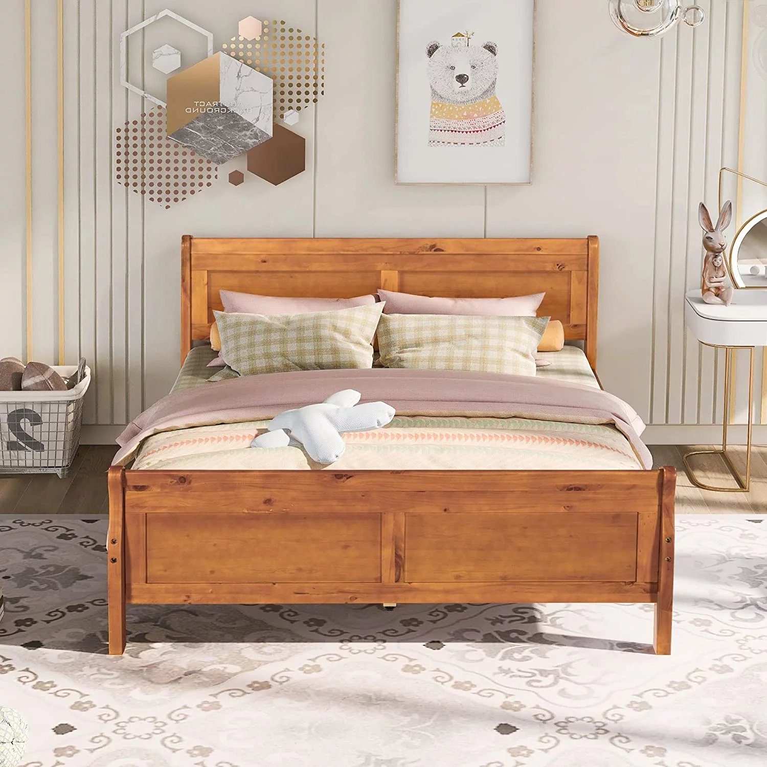 Queen Bed Frame With Headboard, Wood Platform Bed Frame Queen Size Sleige Bed With Slats Set And Extra Supporting Legs,No Box-Spring Needed