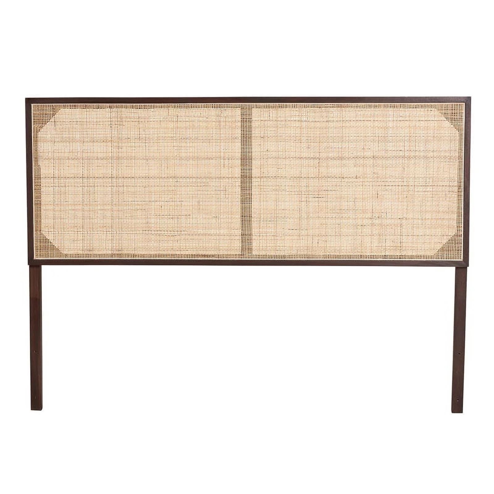 Pemberly Row Dark Brown Bayur Wood and Rattan Queen Size Headboard