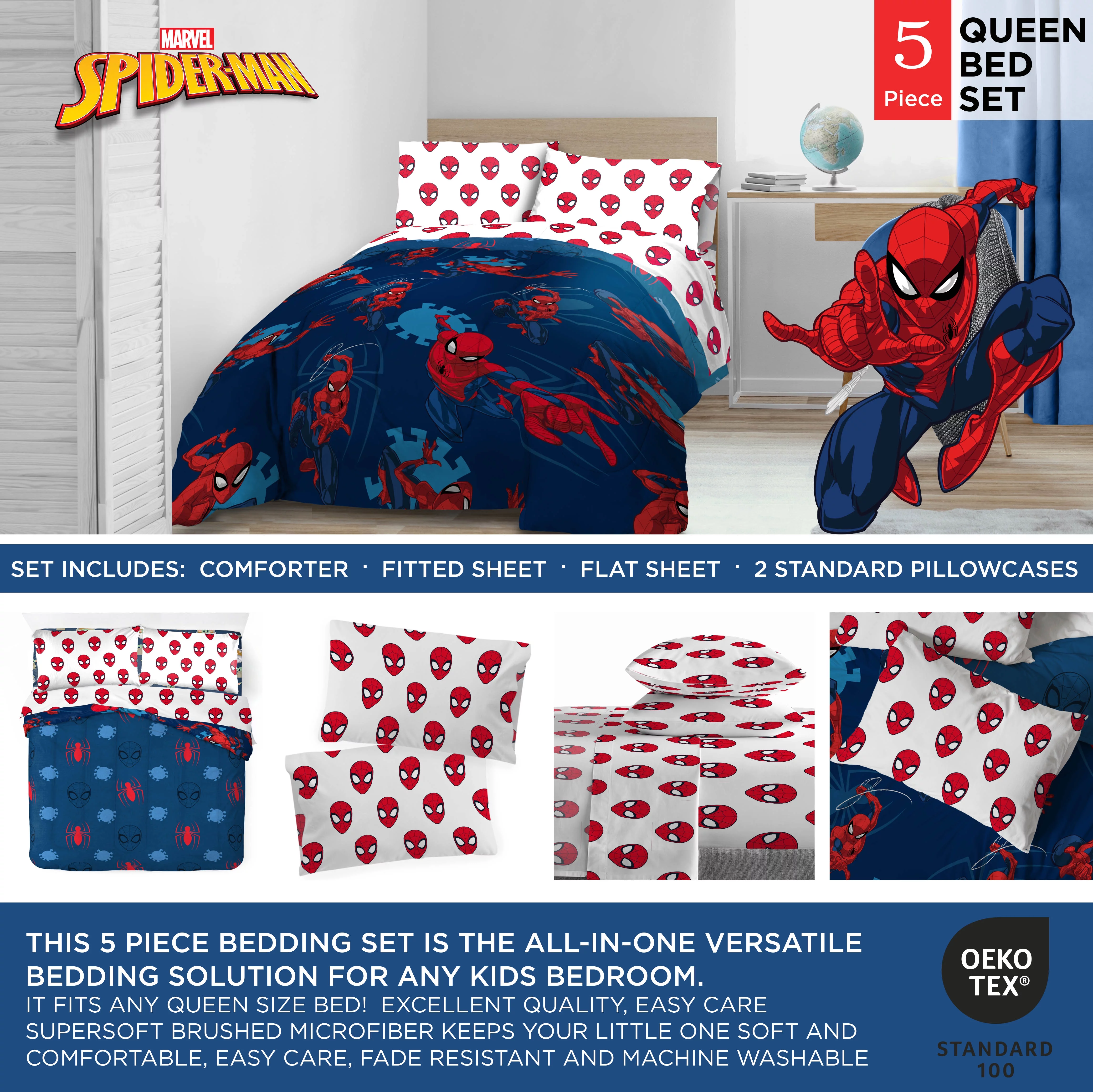 Marvel Spider-Man 5 Piece Queen Bed Set, Kid's Bedding