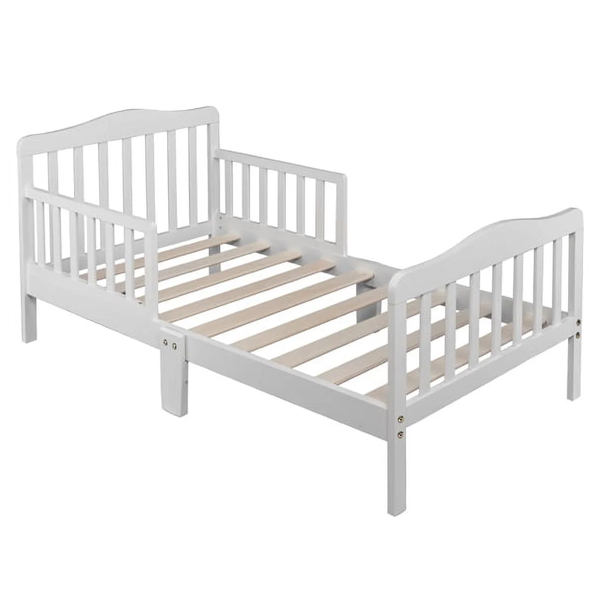SYTHERS Toddler Bed Frame, Kids Pine Wood Bed Frame with Safety Rail Fence and Headboard, for Children Classic Sleeping Bedroom, White