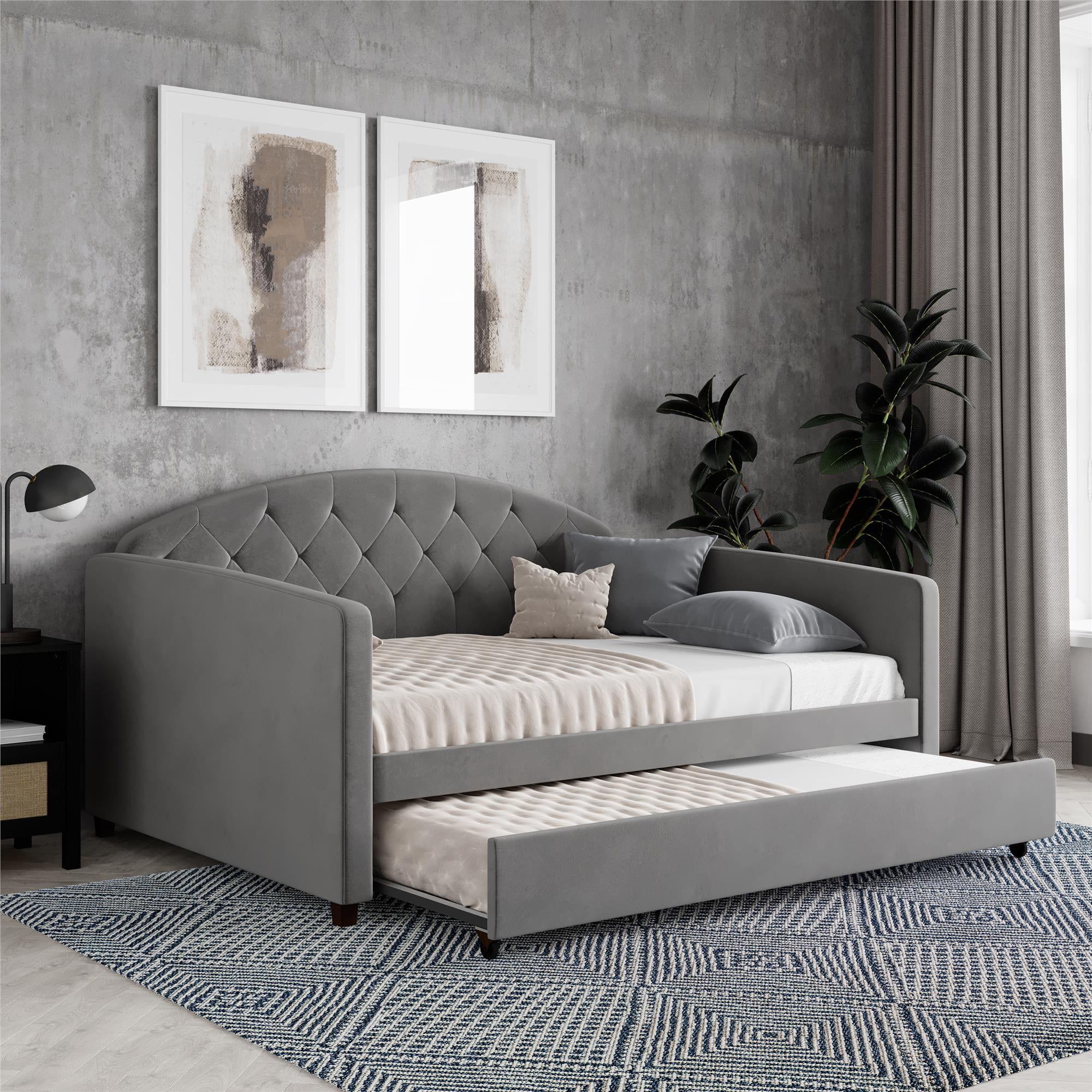 Queer Eye Liam Upholstered Daybed with Trundle, Full/Twin, Light Gray