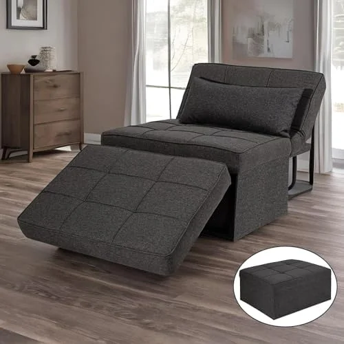xrboomlife Convertible Sofa Bed 4 in 1 Multi Ottoman Bed Assembly-Free Chair Bed Sleeper with Adjustable Backrest and Pillow-Deep Gray 28" W