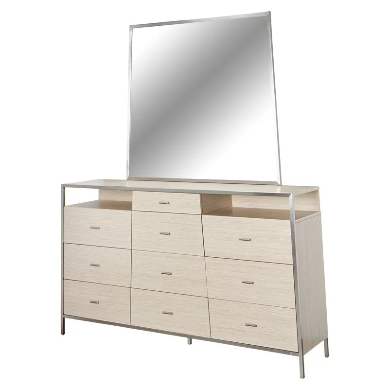 Michael Amini Silverlake Village Wood & Glass Dresser w/ Mirror in Washed Oak