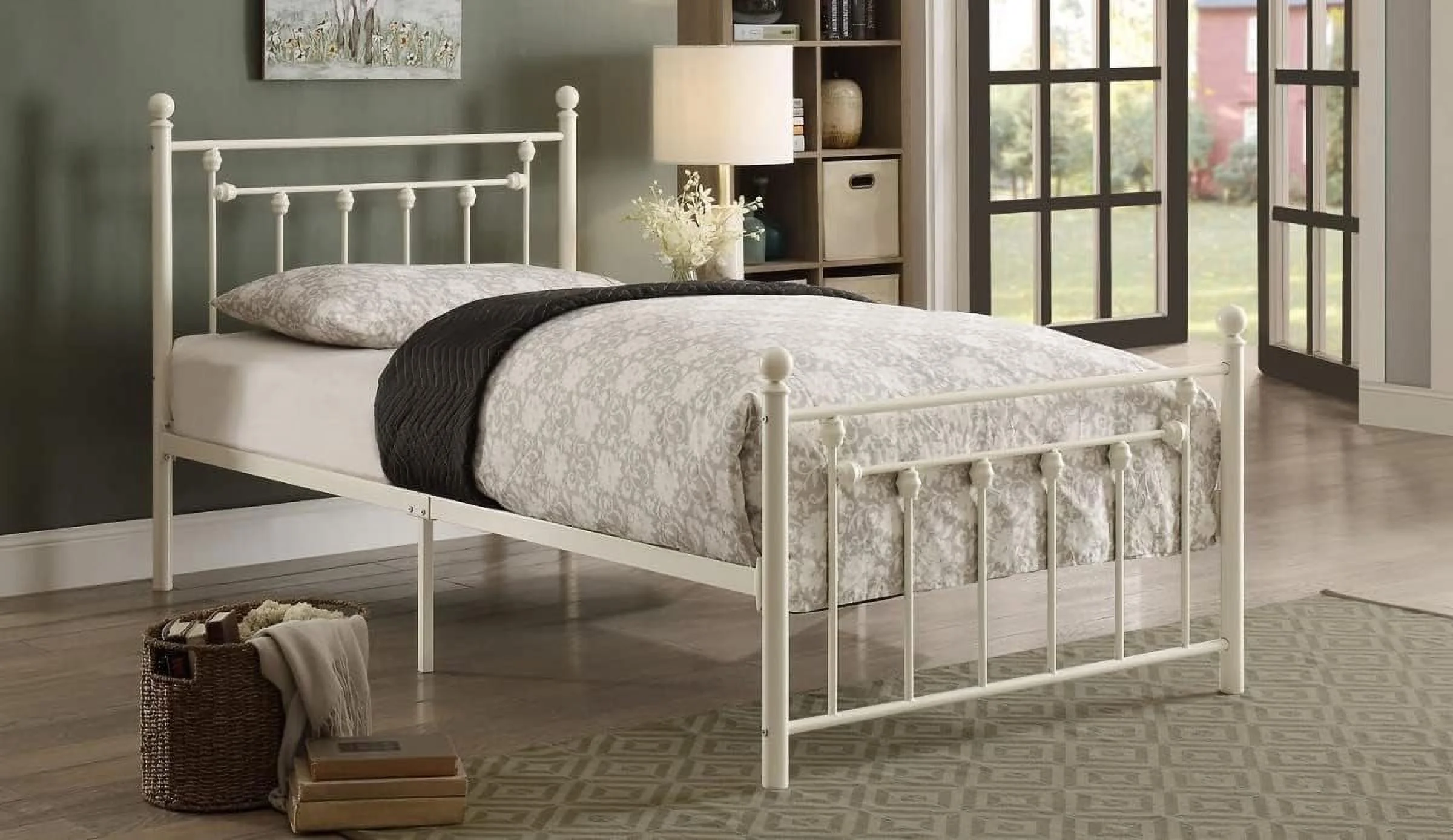 Lia Metal Platform Bed, , White