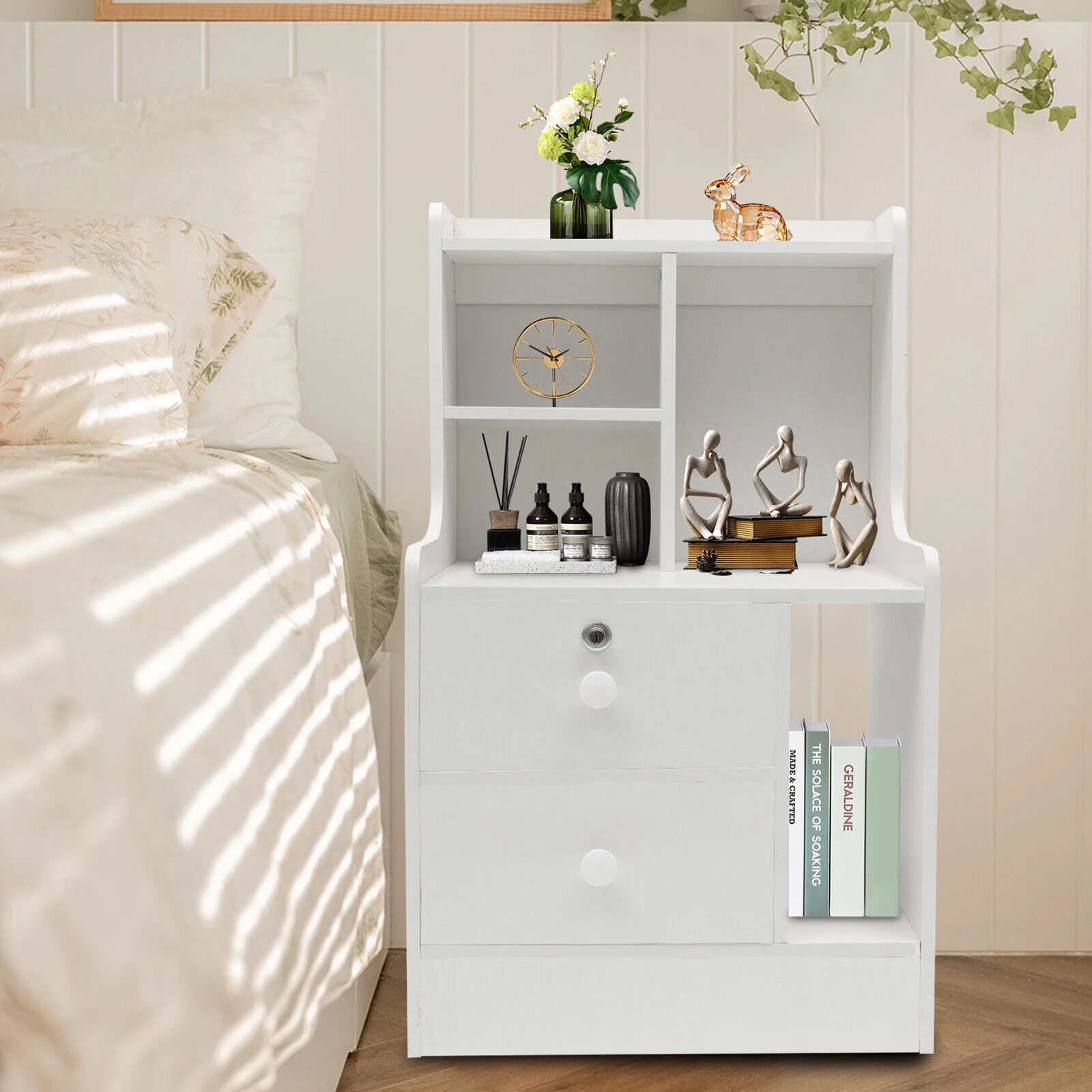 Modern Bedroom Nightstand Small Dresser 2 Drawers W/ Storage Shelf Bedside Table