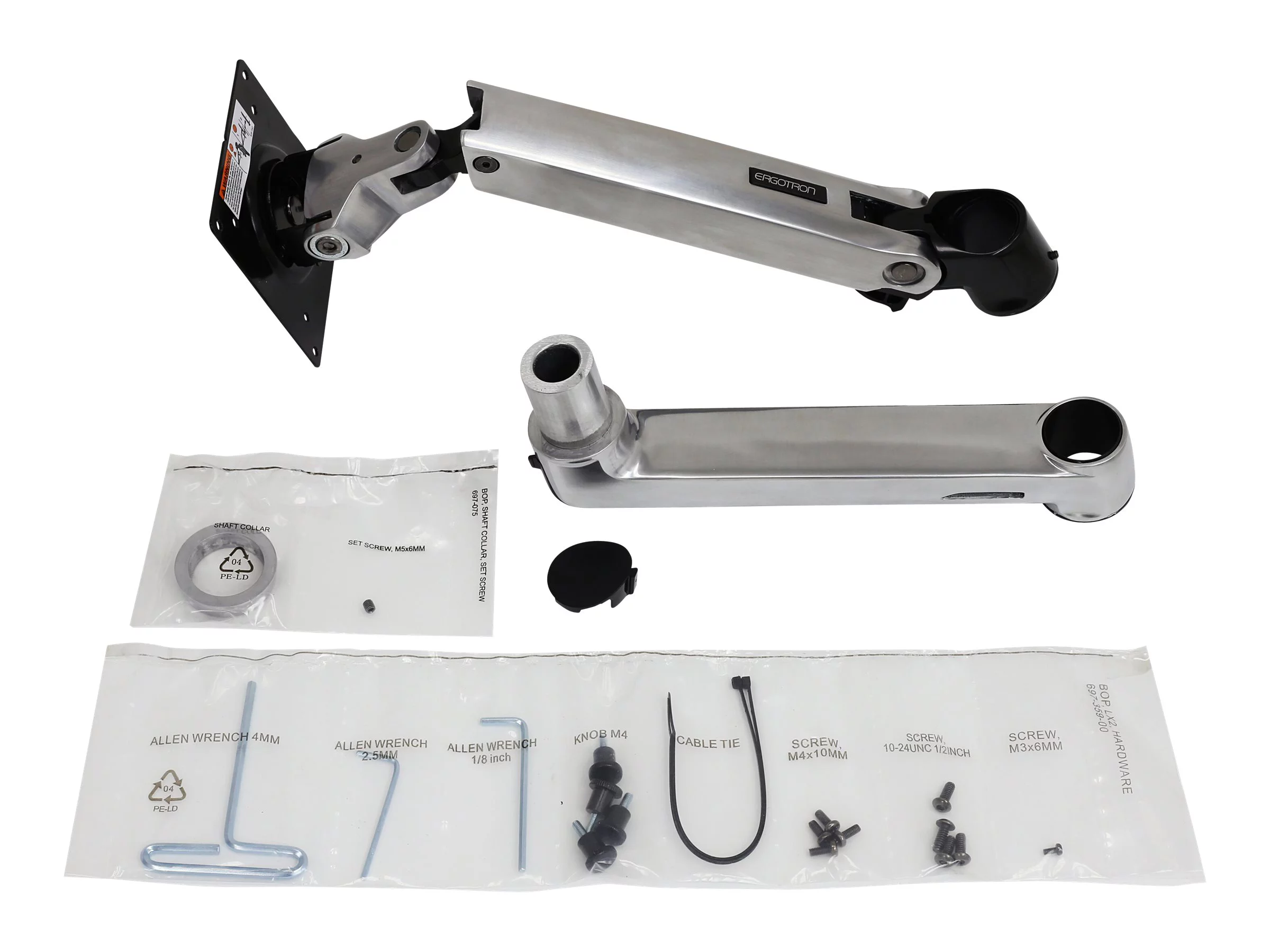 Ergotron LX - Mounting component (articulating arm, pole collar, extension) - Patented Constant Force Technology - for LCD display - polished aluminum with black accents - screen size: up to 40