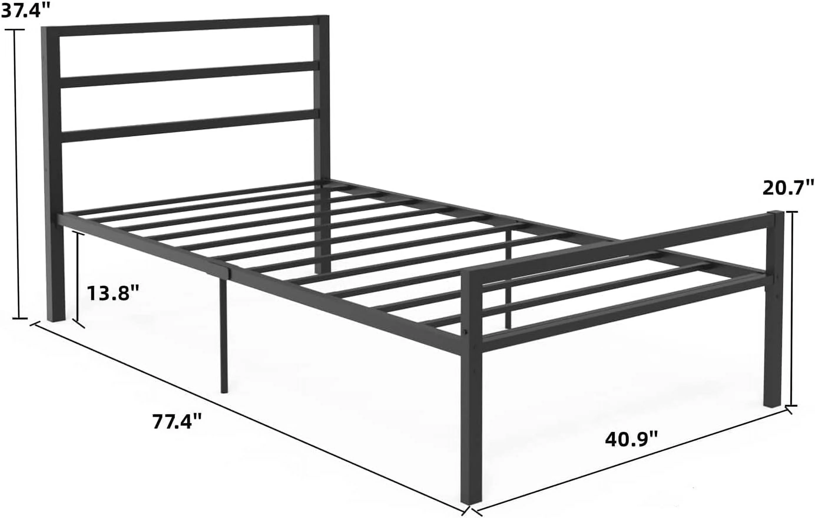 Twin Bed Frames for Kids with Headboard and Footboard, 14 Inch Bed Frame Twin with Under Bed Storage, Heavy Duty Bed Frame No Box Spring Needed, Easy Assembly, Black
