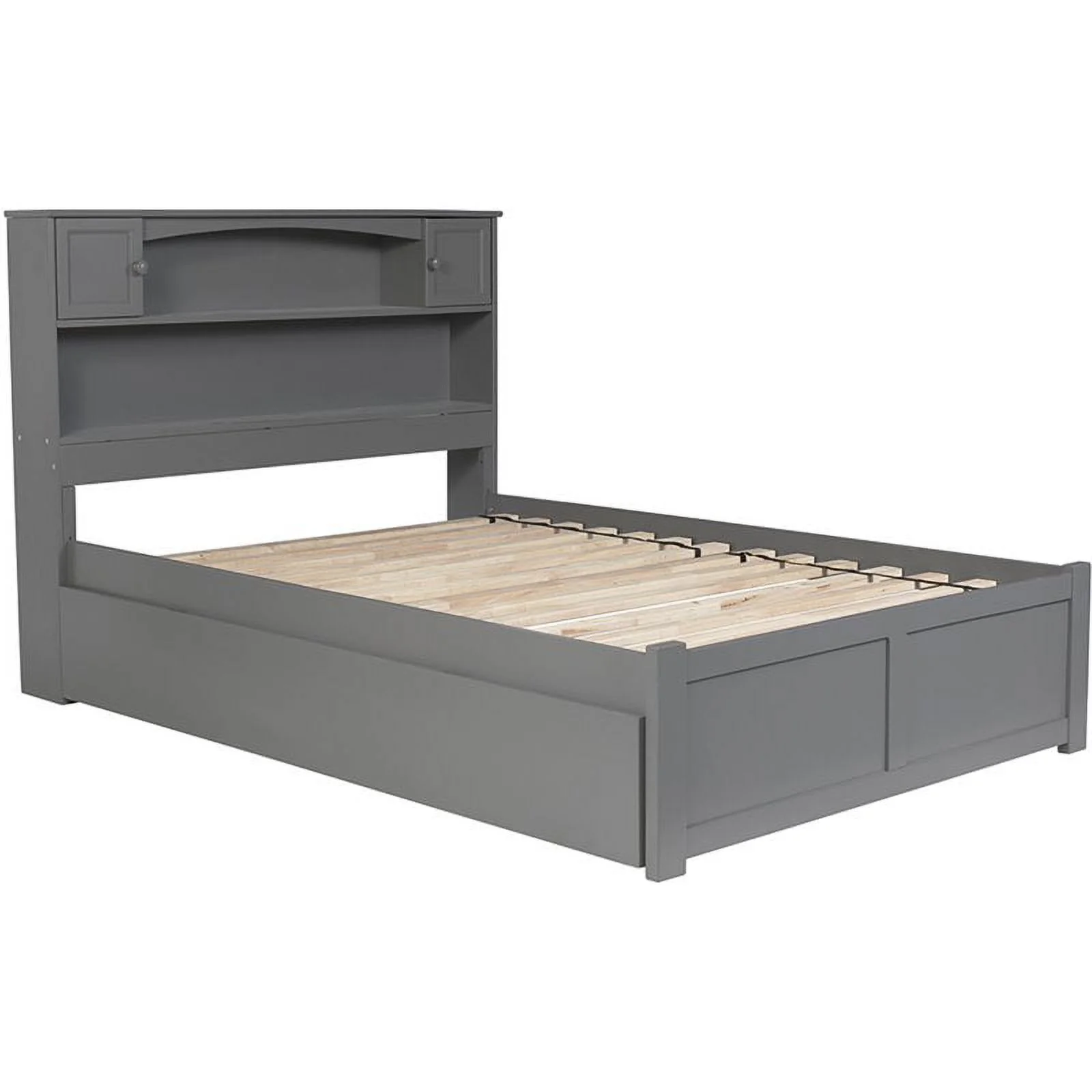 Bowery Hill Farmhouse Solid Wood Bookcase Full Bed with Twin Trundle in Gray