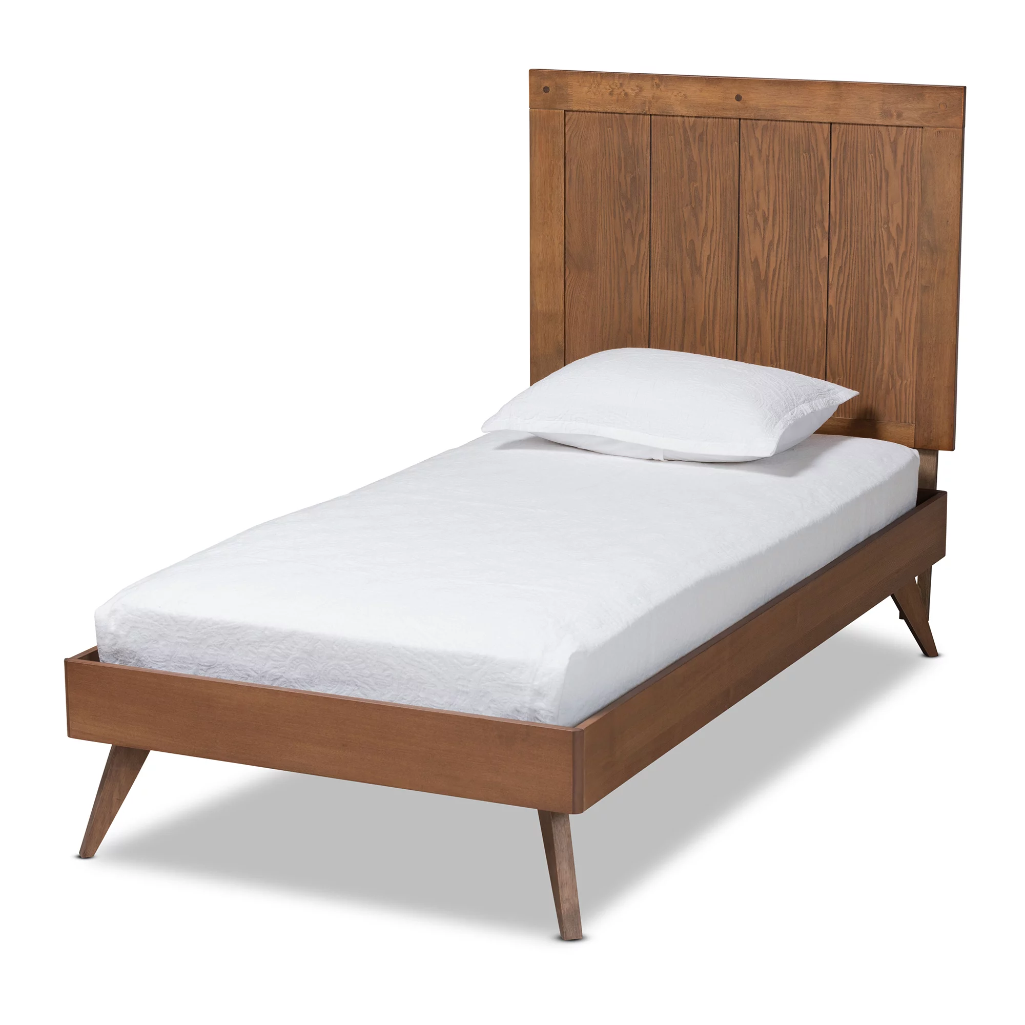 Baxton Studio Amira Transitional Wood Back Support Platform Bed, Twin, Ash Walnut