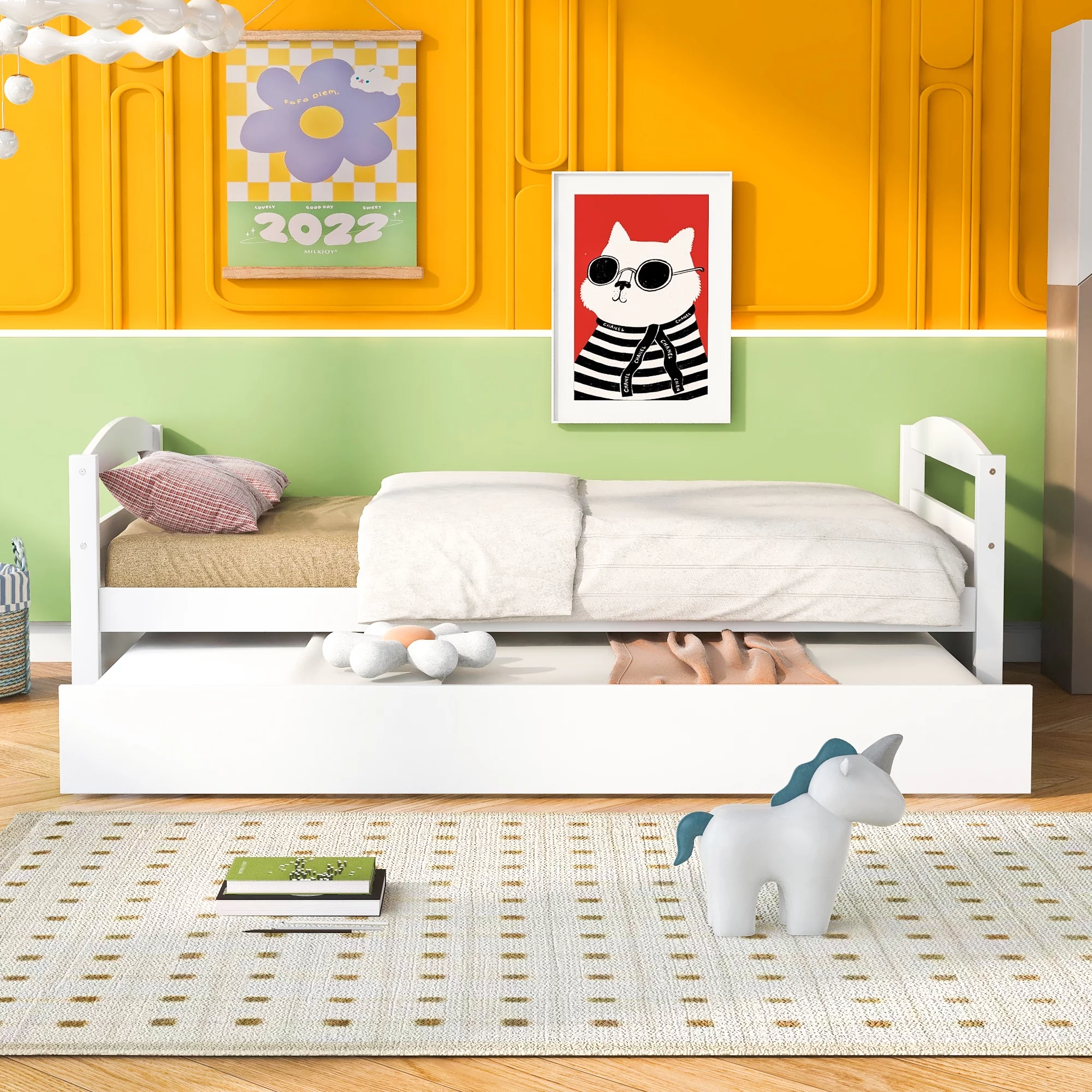 Nestfair White Wood Twin Size Daybed with Trundle