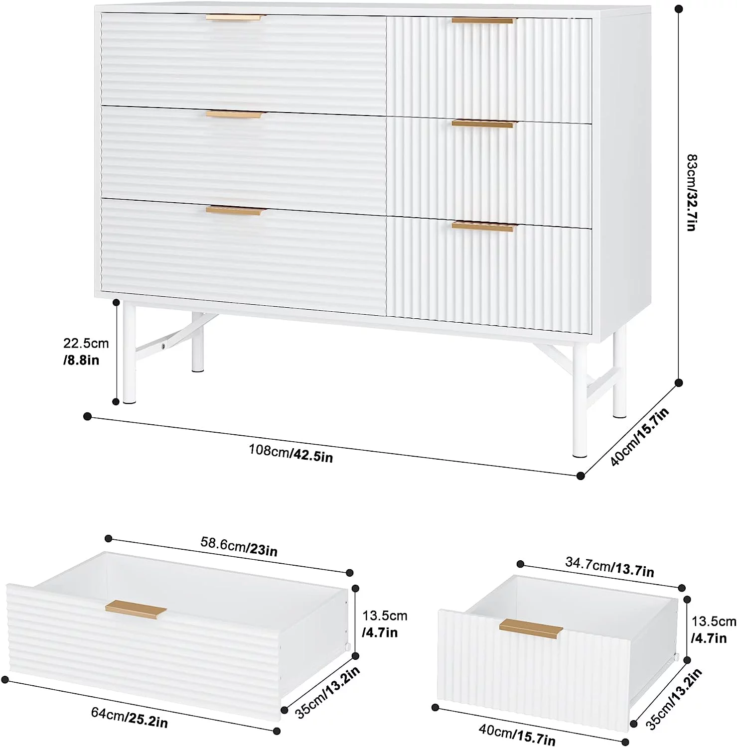 White Dresser, 6 Drawer Double Dresser with Deep Drawers and Metal Handles, Wood Dressers with Firm Legs, Storage Chest of Drawers for Living Room
