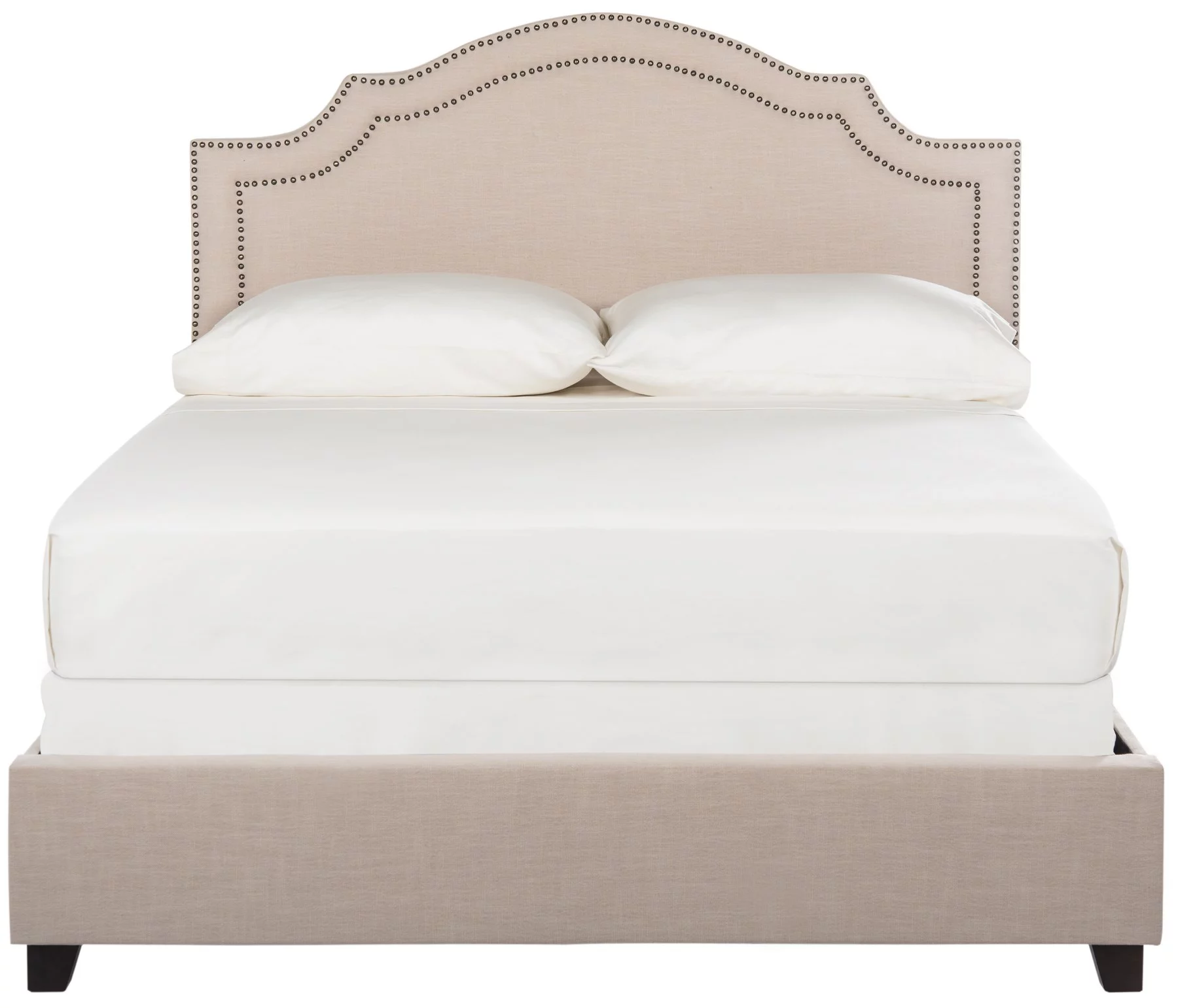 SAFAVIEH Theron Modern Elegant Upholstered Bed Frame with Nail Heads, Full, Light Beige/Brass Nails