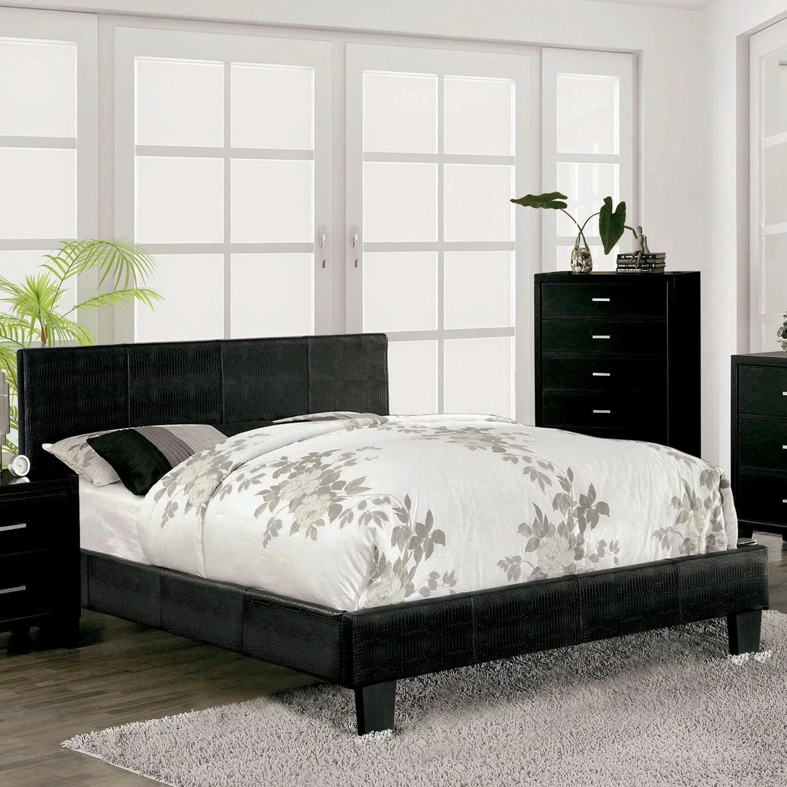 Contemporary Black Solid Wood Full Bedroom Set 6pcs FOA CM7793BK-F Wallen