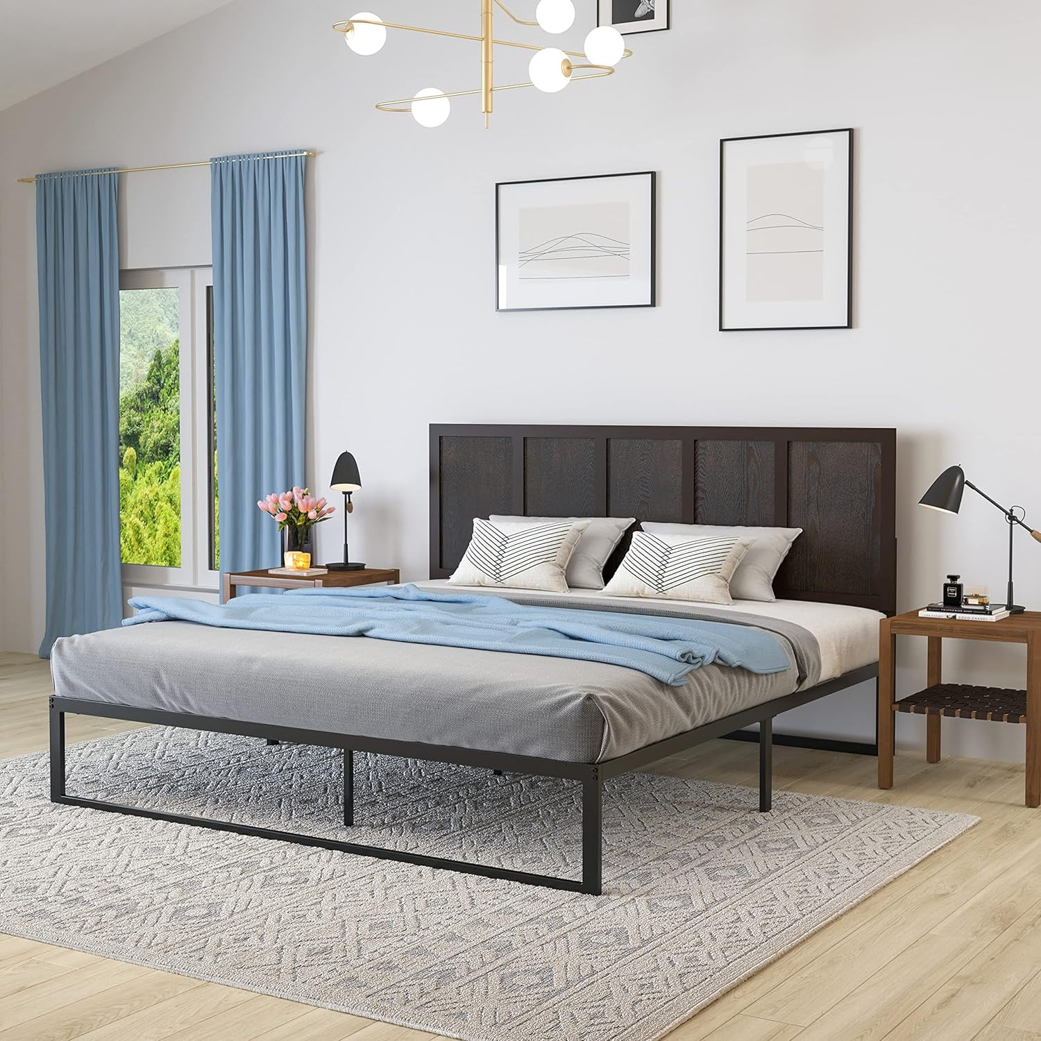 Grady King Size Raised Panel Wooden Adjustable Headboard In Dark Brown