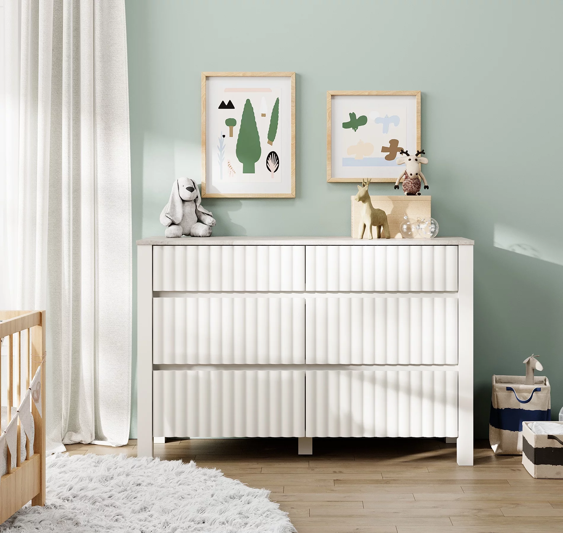 WAMPAT 6 Drawers Dresser Chest for Bedroom, Modern Wood Closet Storage Organizer Cabinet with Wide Drawers for Kids, Room Living Room, Nursery,Entryway,White