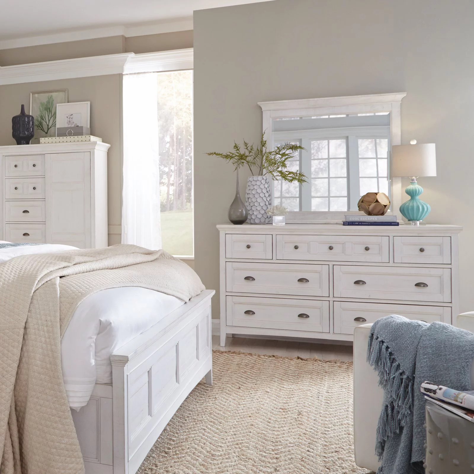 Magnussen Heron Cove Relaxed Traditional Soft White Landscape Mirror