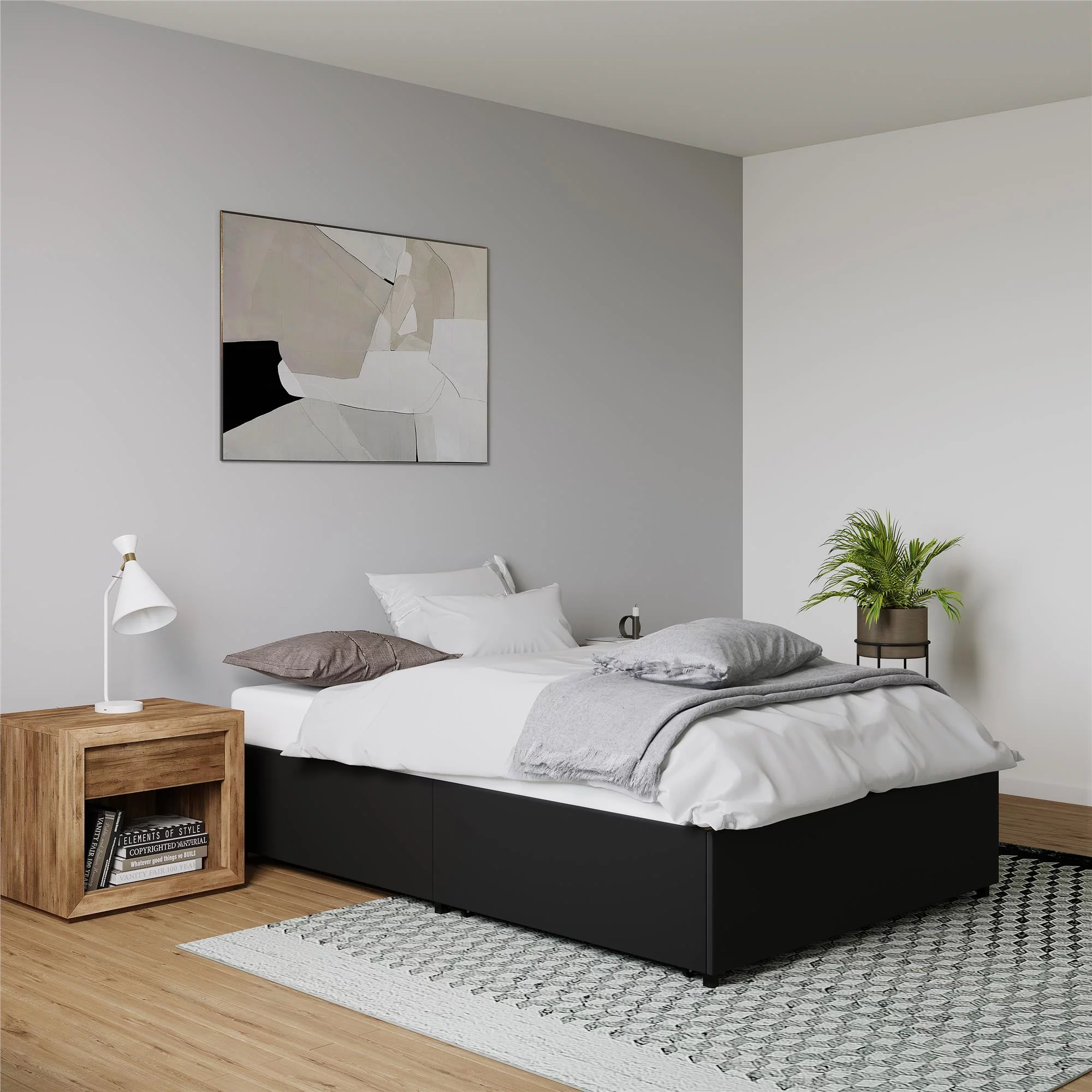 DHP Maven Platform Bed with Storage, Queen, Black Faux leather