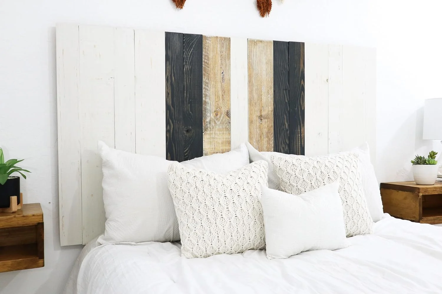 Gray Sash Design, Multicolored, Solid Wood Headboard, Floating Panels, Wall Mount, Adjustable Height, Easy Installation,  Size