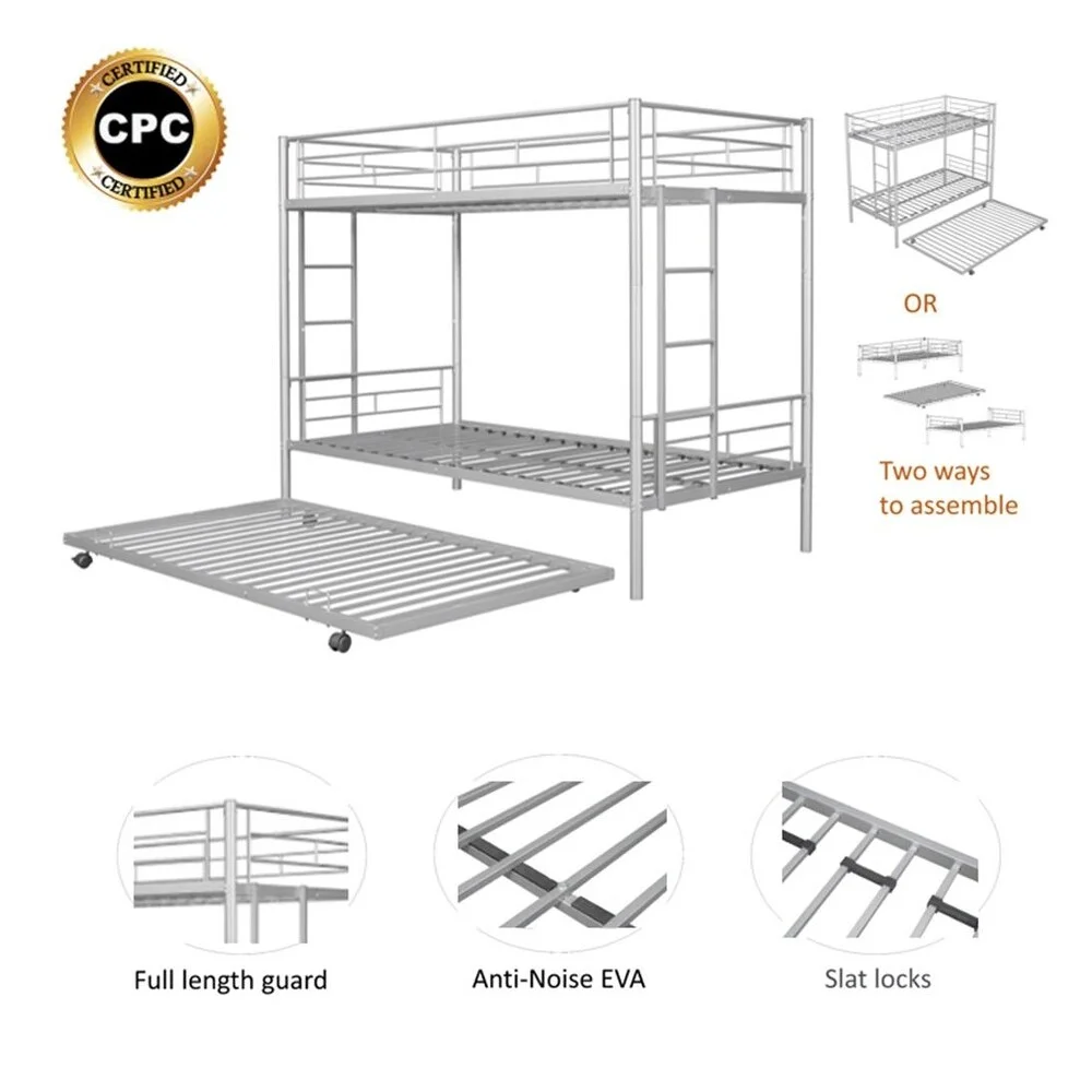 MERAX  Twin over twin bunk bed with trundle Silver