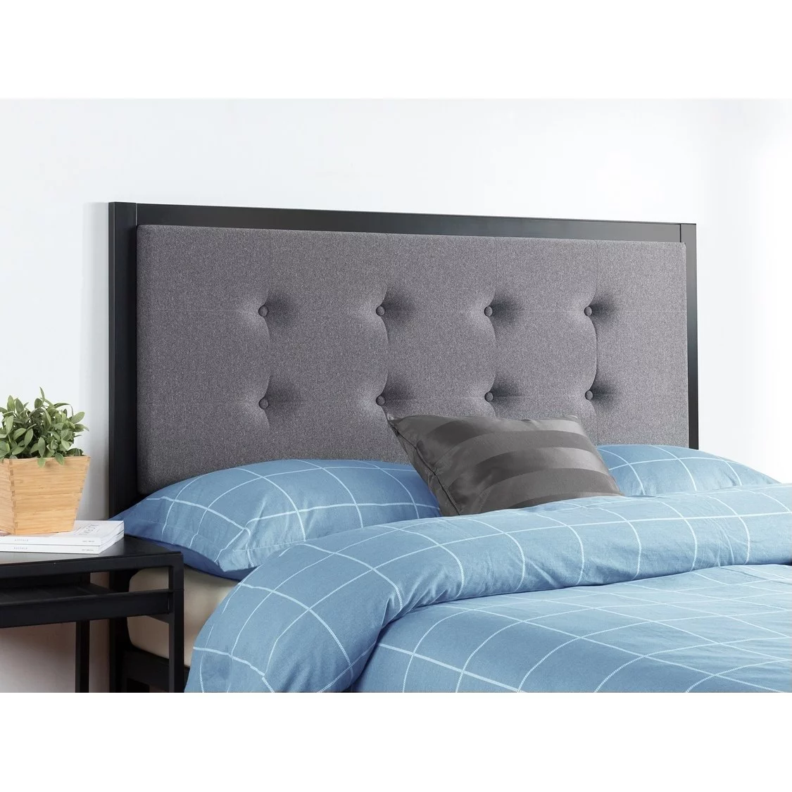 Zinus Priage by  Button Tufted Grey Upholstered Metal Headboard Queen