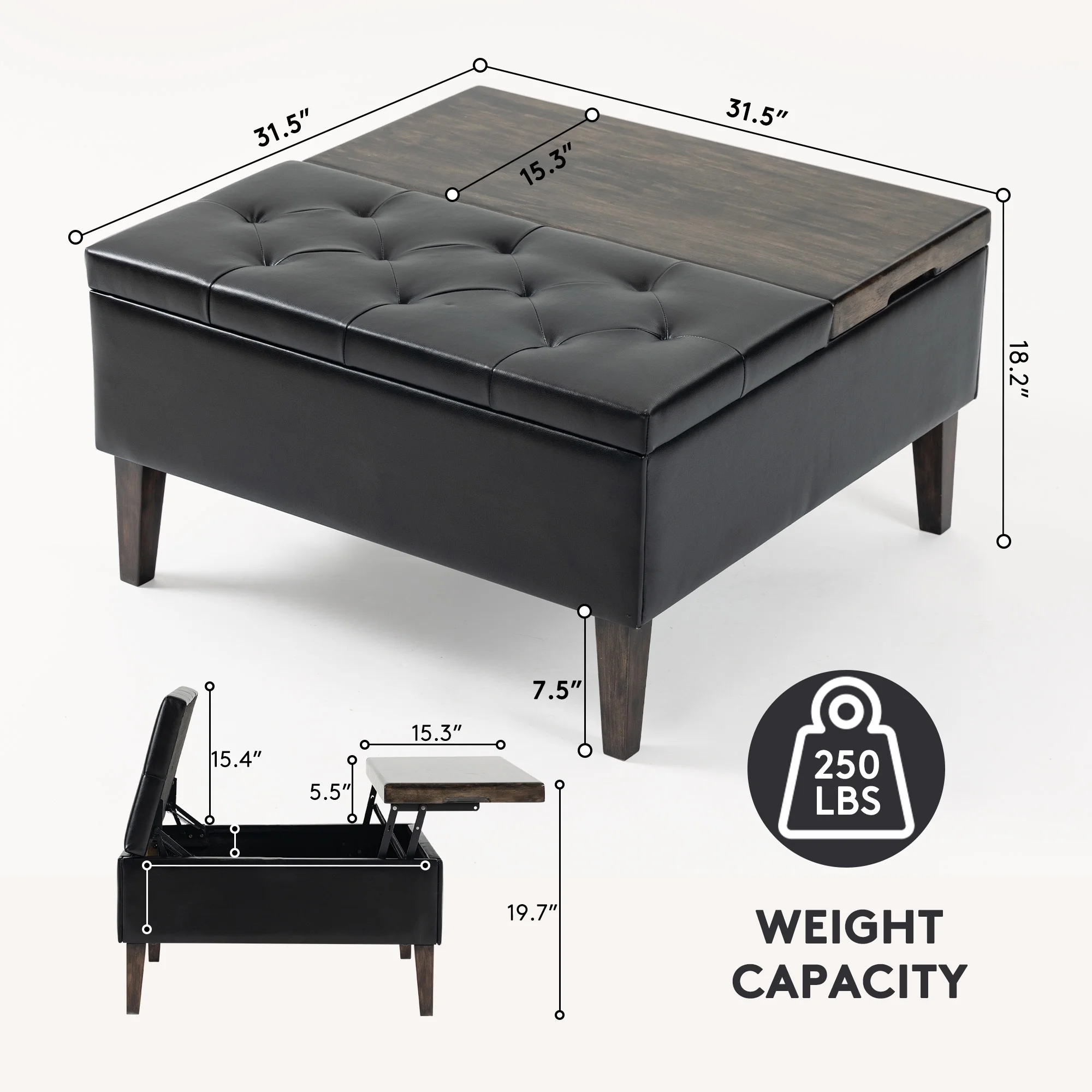 SERWALL Square Storage Ottoman, 31.5