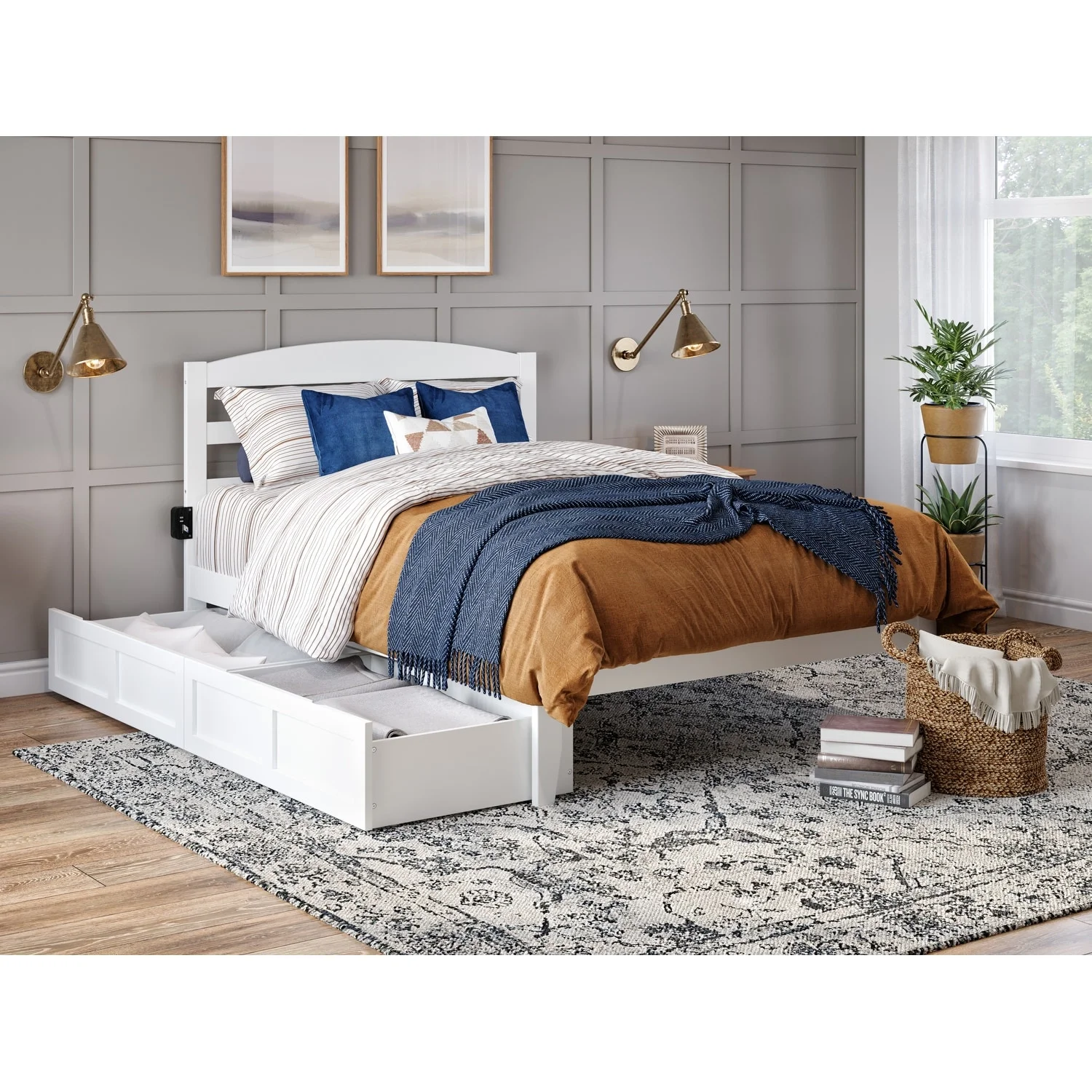 AFI Warren Platform Bed with 2 Storage Drawers White Full