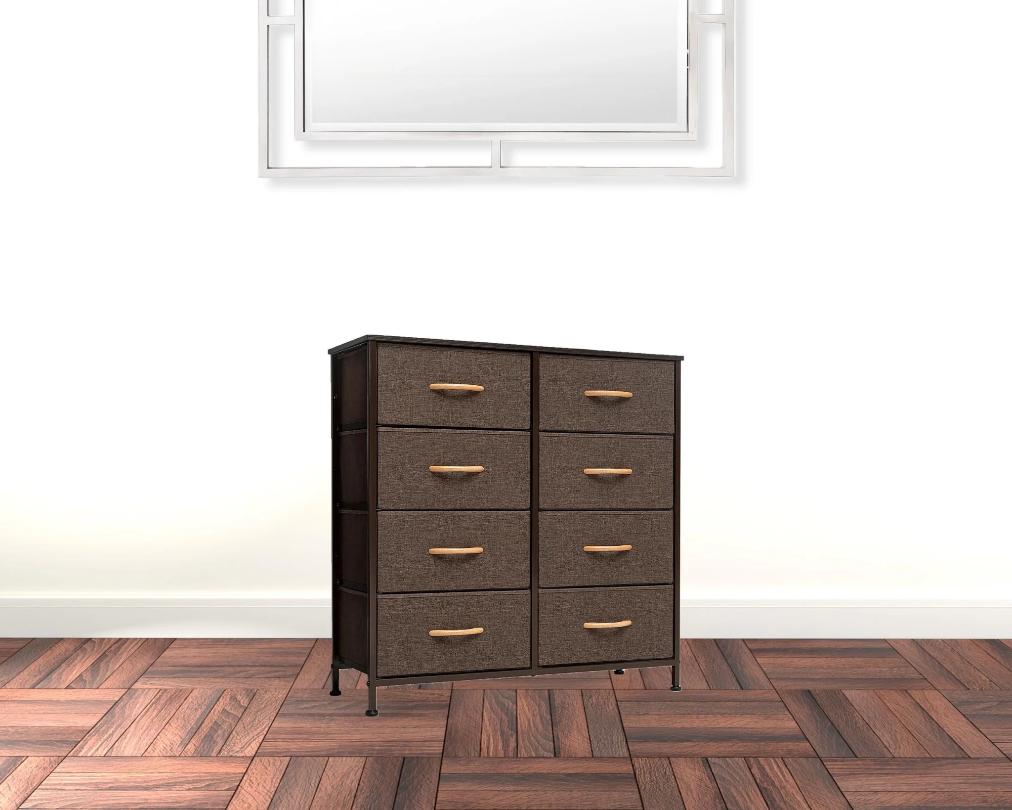 HomeRoots 484690 32 in. Brown Steel & Fabric Eight Drawer Chest