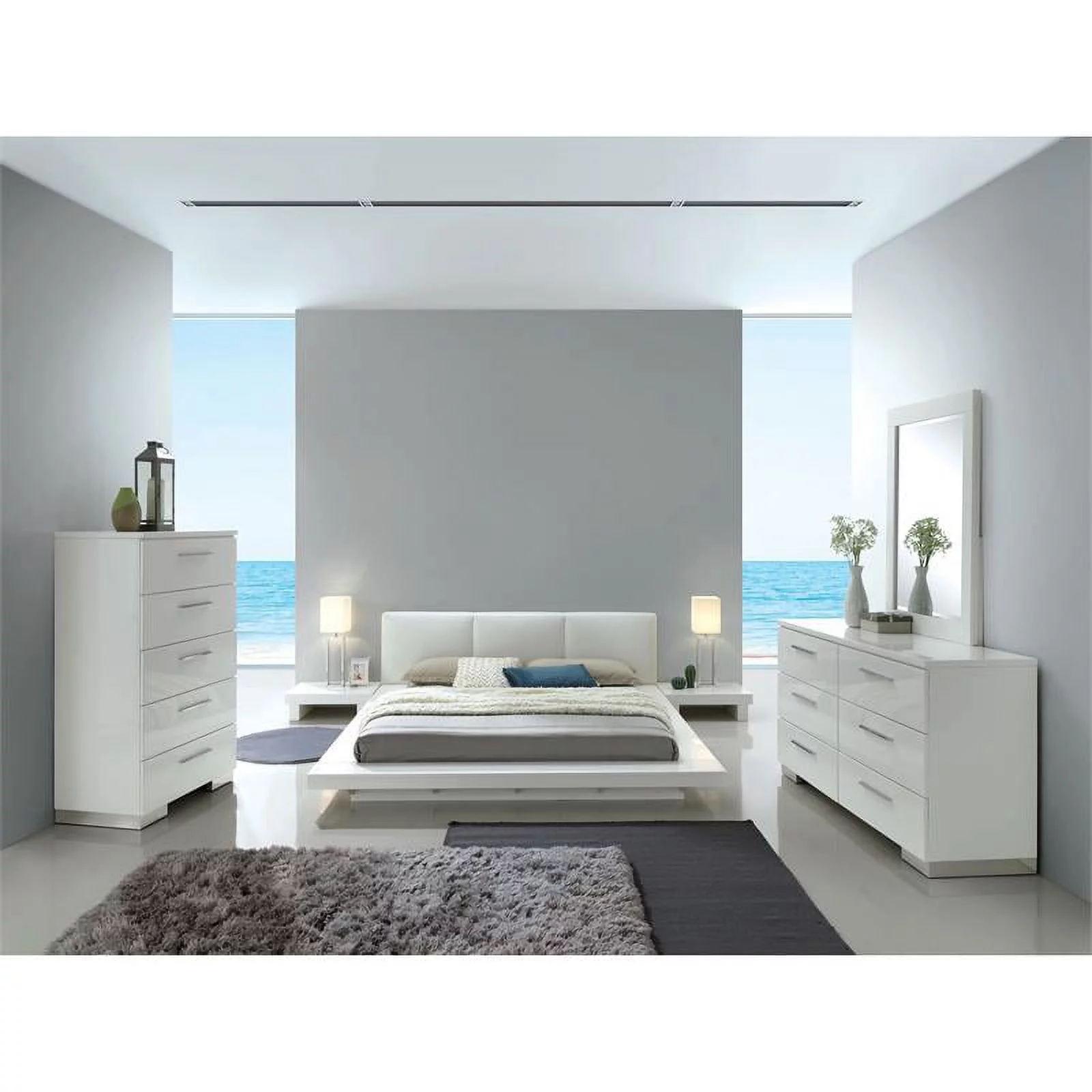 Bowery Hill 2-Piece Contemporary Wood Dresser and Mirror in White