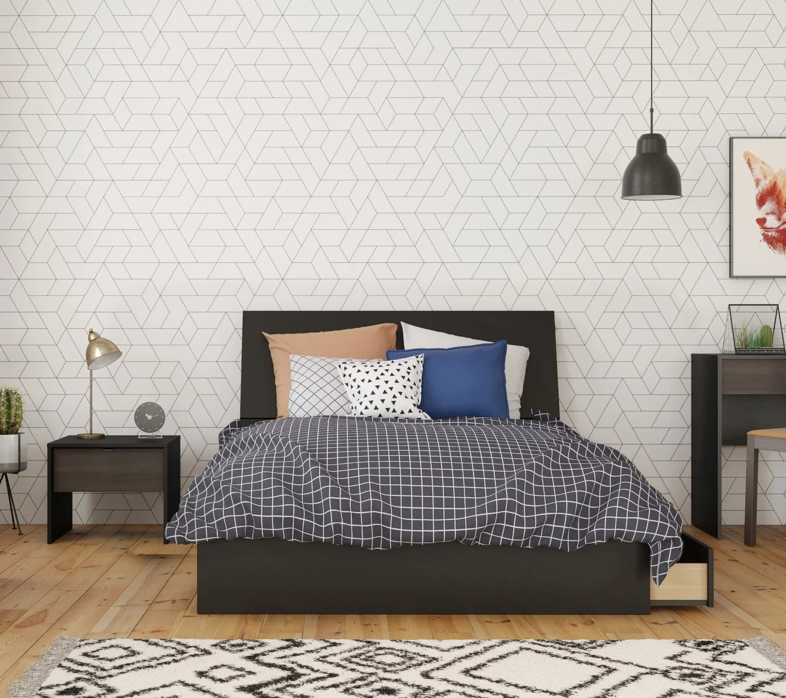 Punto 3 Piece Full Size Bedroom Set, Ebony & Black